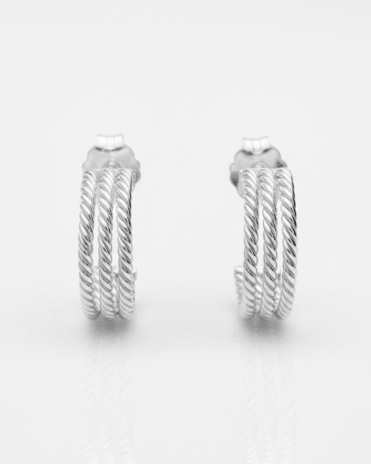Sterling Silver Earrings Triple Twist Hoop Stud Earrings HBD Triple Twist Hoop Stud Earrings