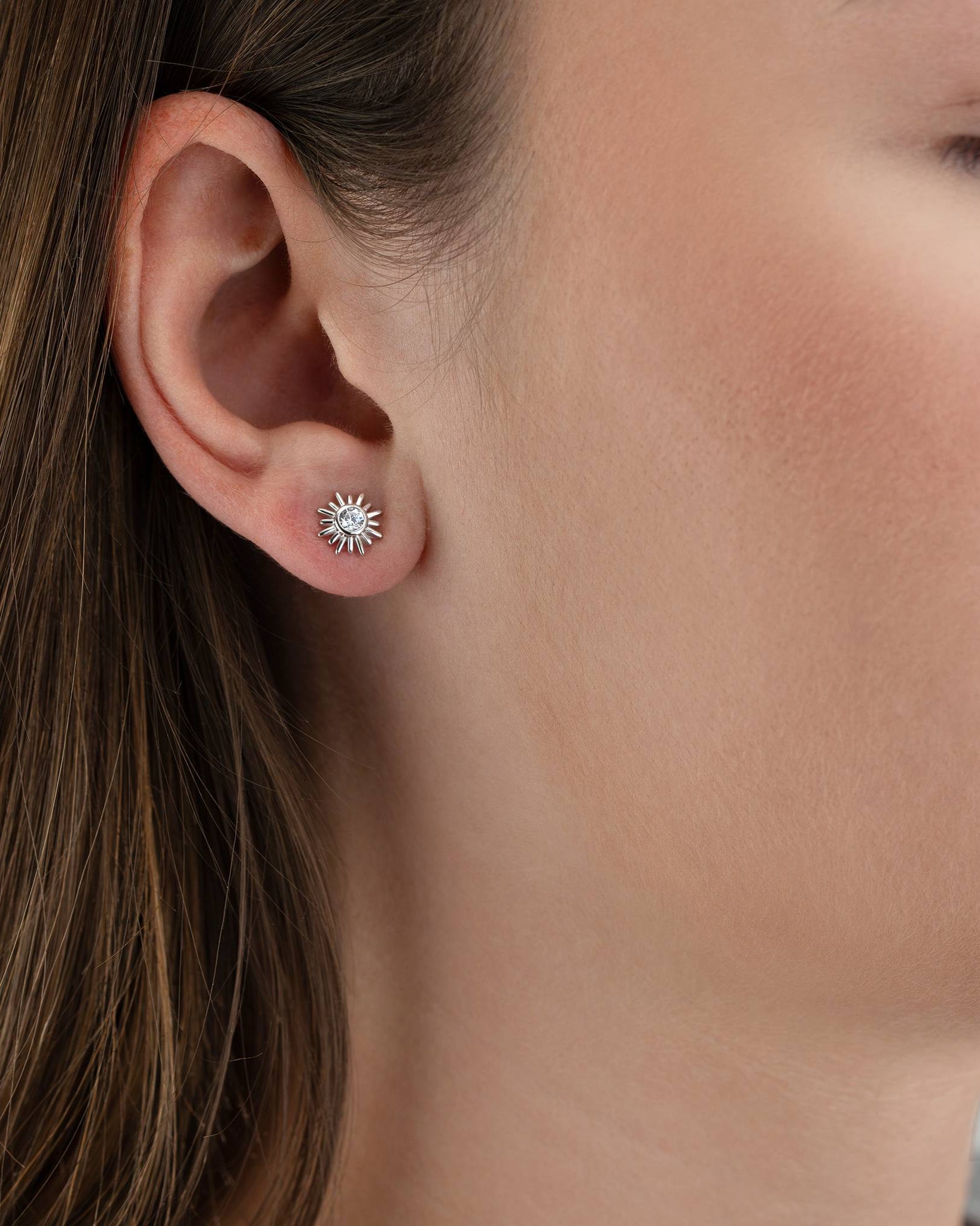 Earrings Sun Stud Earrings HBD Sterling Silver Sun Stud Earrings – Small Cubic Zirconia Sunshine Earrings