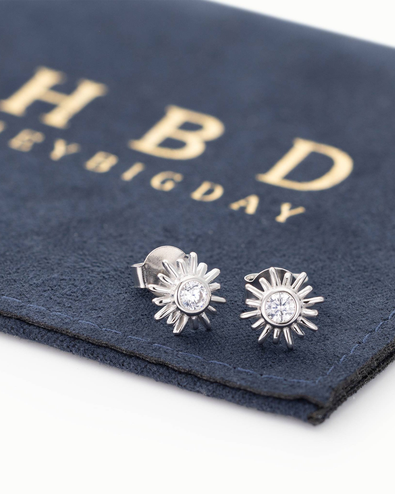 Earrings Sun Stud Earrings HBD Sterling Silver Sun Stud Earrings – Small Cubic Zirconia Sunshine Earrings