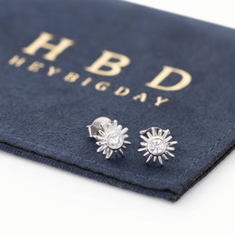 Sterling Silver Sun Stud Earrings – Small Cubic Zirconia Sunshine Earrings