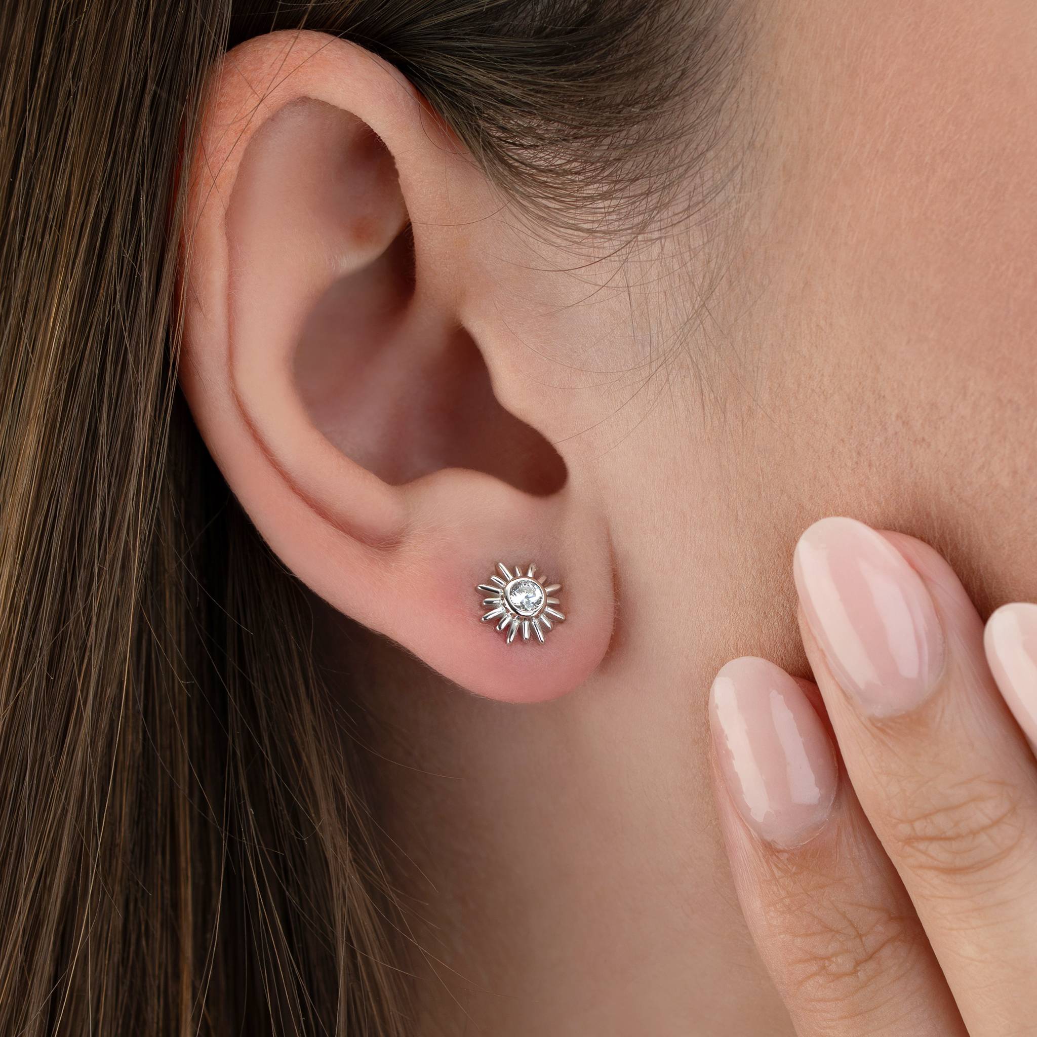 Earrings Sun Stud Earrings HBD Sterling Silver Sun Stud Earrings – Small Cubic Zirconia Sunshine Earrings