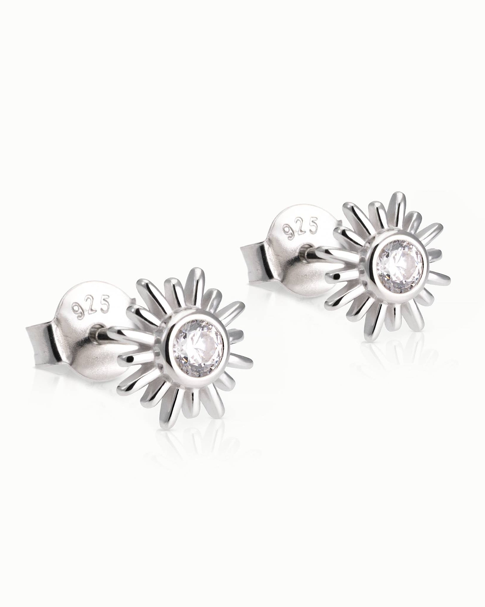 Earrings Sun Stud Earrings HBD Sterling Silver Sun Stud Earrings – Small Cubic Zirconia Sunshine Earrings
