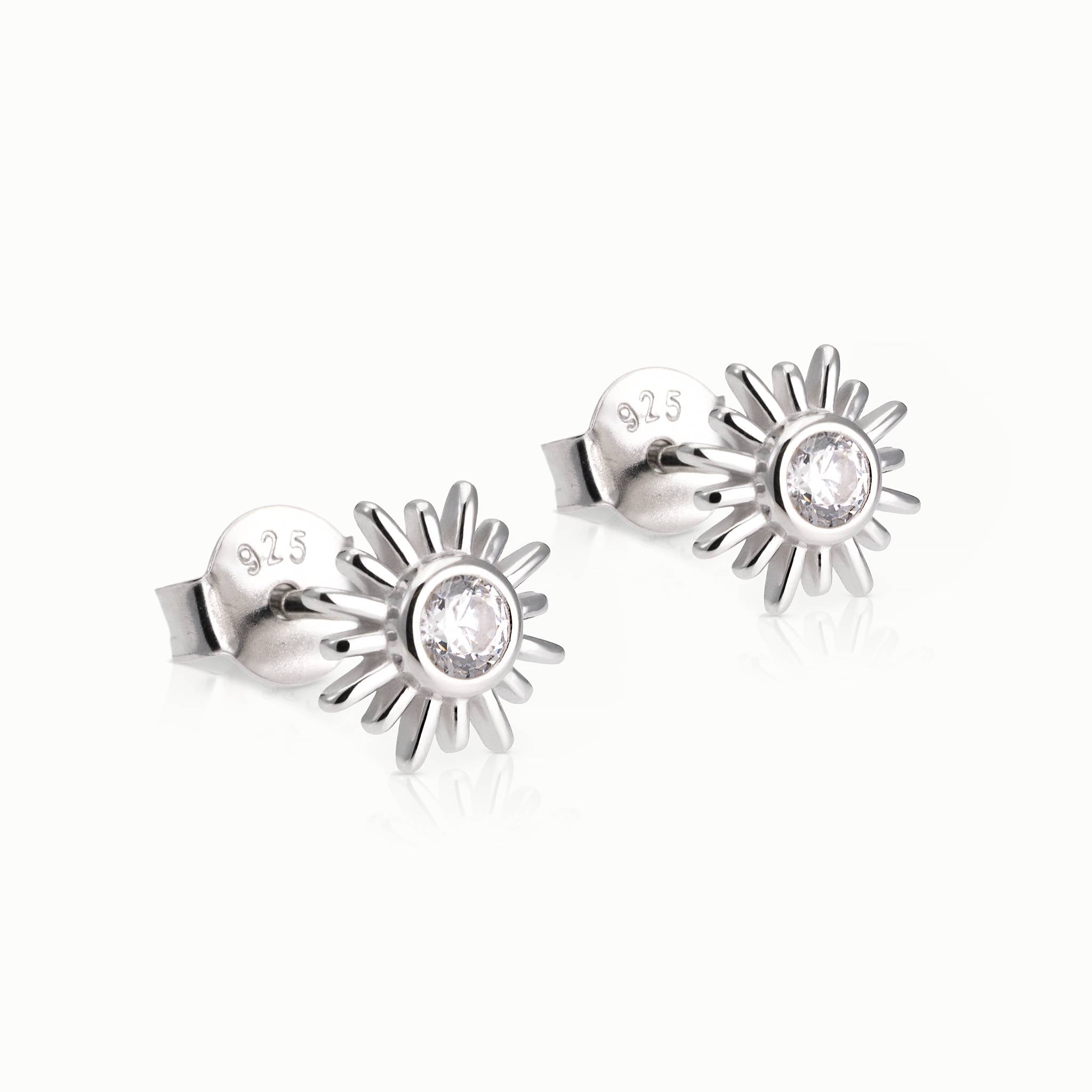 Earrings Sun Stud Earrings HBD Sterling Silver Sun Stud Earrings – Small Cubic Zirconia Sunshine Earrings