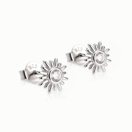 Sterling Silver Sun Stud Earrings – Small Cubic Zirconia Sunshine Earrings