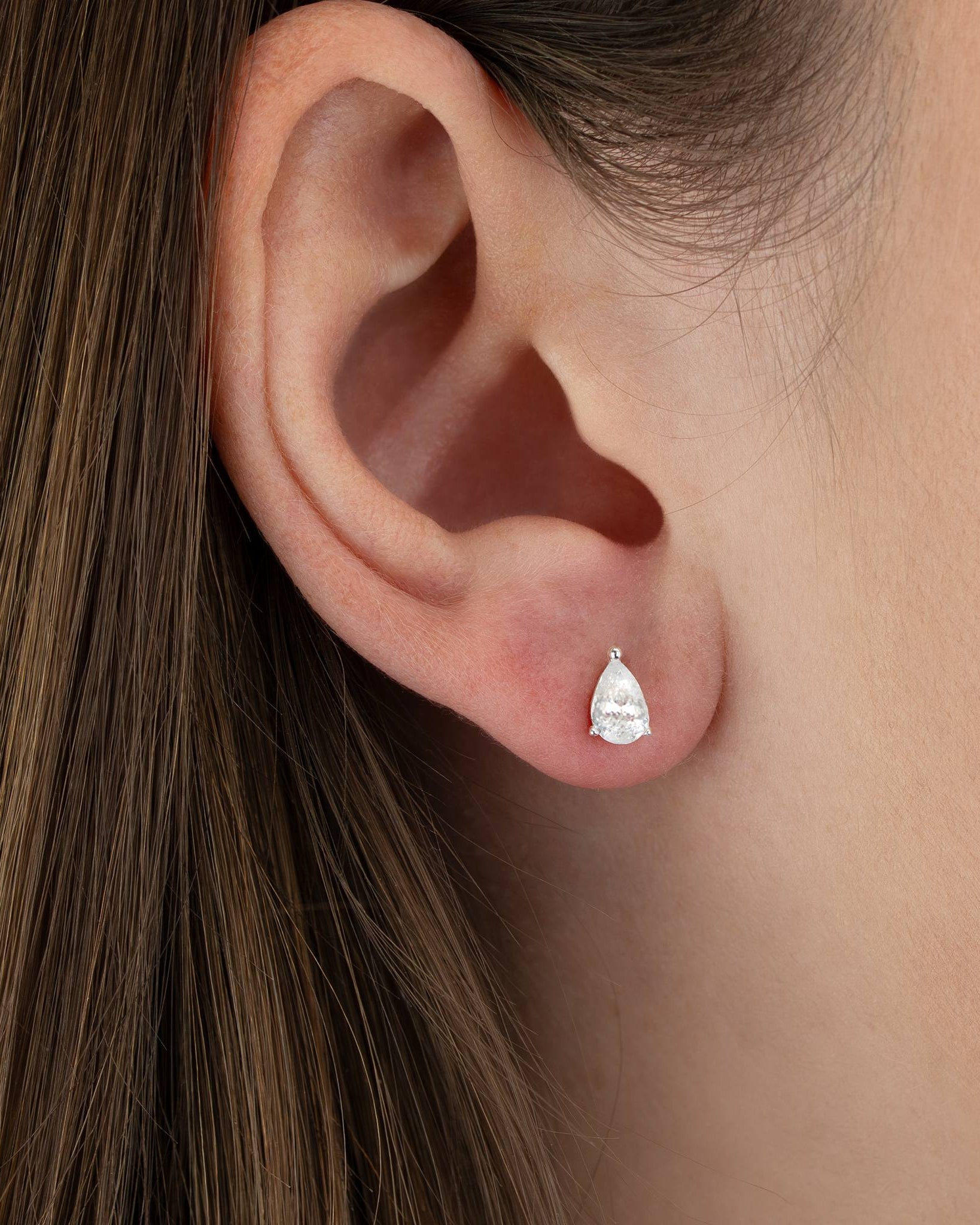 Earrings Teardrop Stud Earrings HBD Sterling Silver Pear-Cut Stud Earrings – Elegant Cubic Zirconia Teardrop Earrings for Women