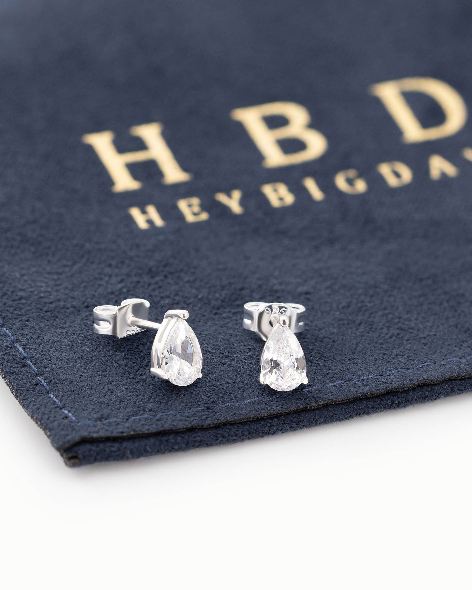 Earrings Teardrop Stud Earrings HBD Sterling Silver Pear-Cut Stud Earrings – Elegant Cubic Zirconia Teardrop Earrings for Women