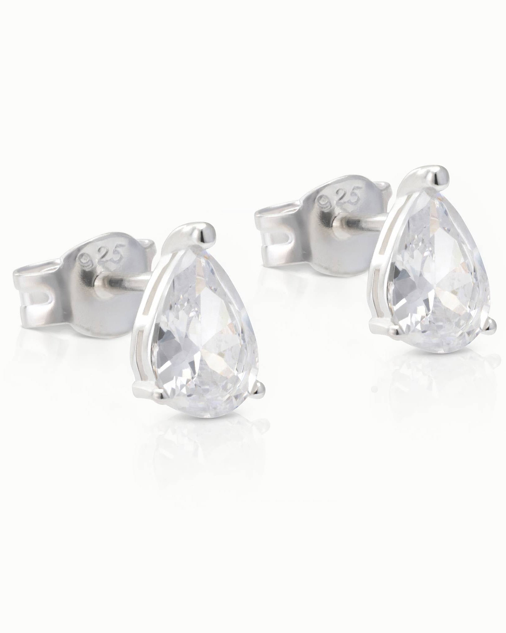 Earrings Teardrop Stud Earrings HBD Sterling Silver Pear-Cut Stud Earrings – Elegant Cubic Zirconia Teardrop Earrings for Women