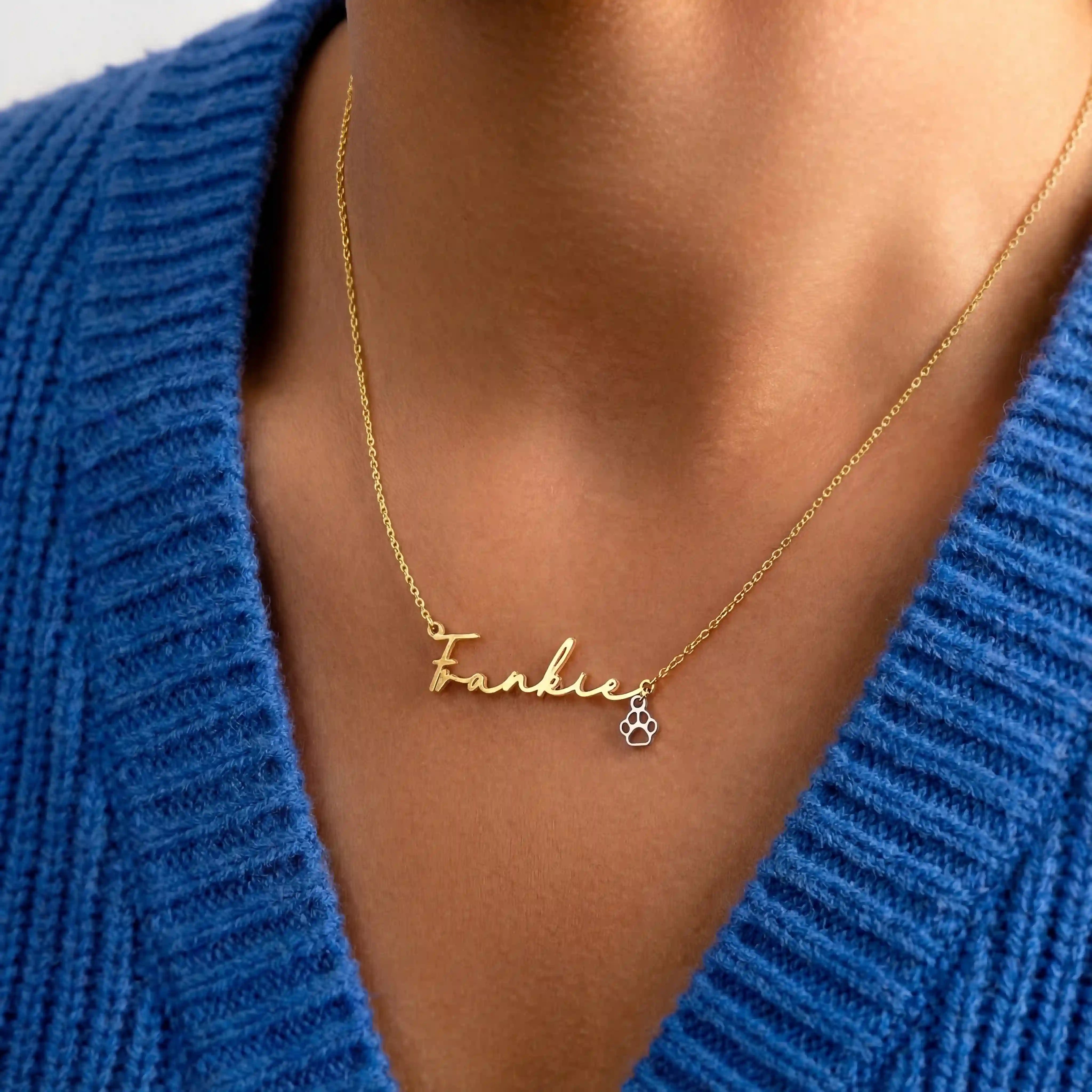 Personalised Name Necklace with Paw Charm | Dog & Cat Lover Gift