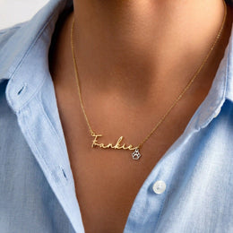 Personalised Name Necklace with Paw Charm | Dog & Cat Lover Gift