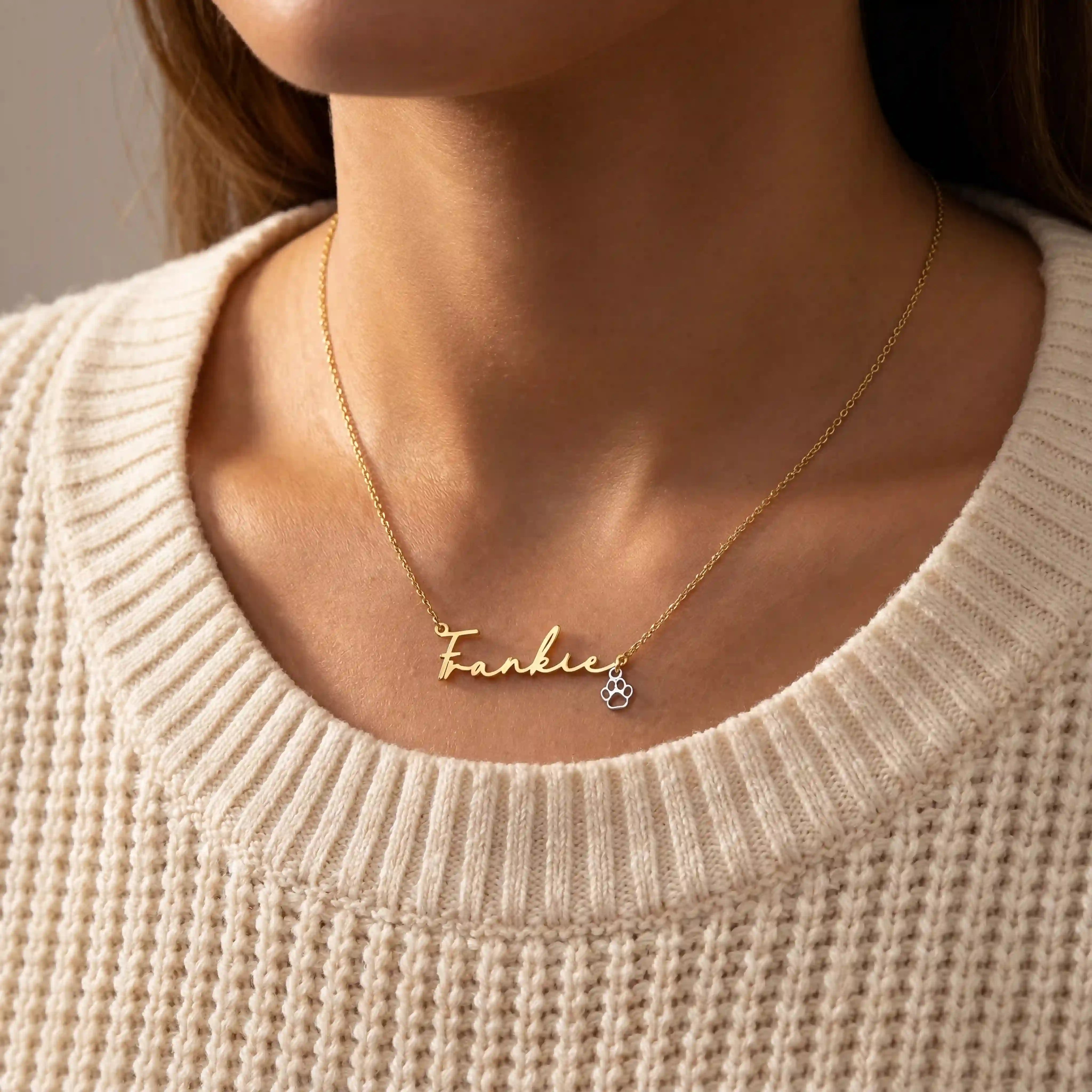 Personalised Name Necklace with Paw Charm | Dog & Cat Lover Gift