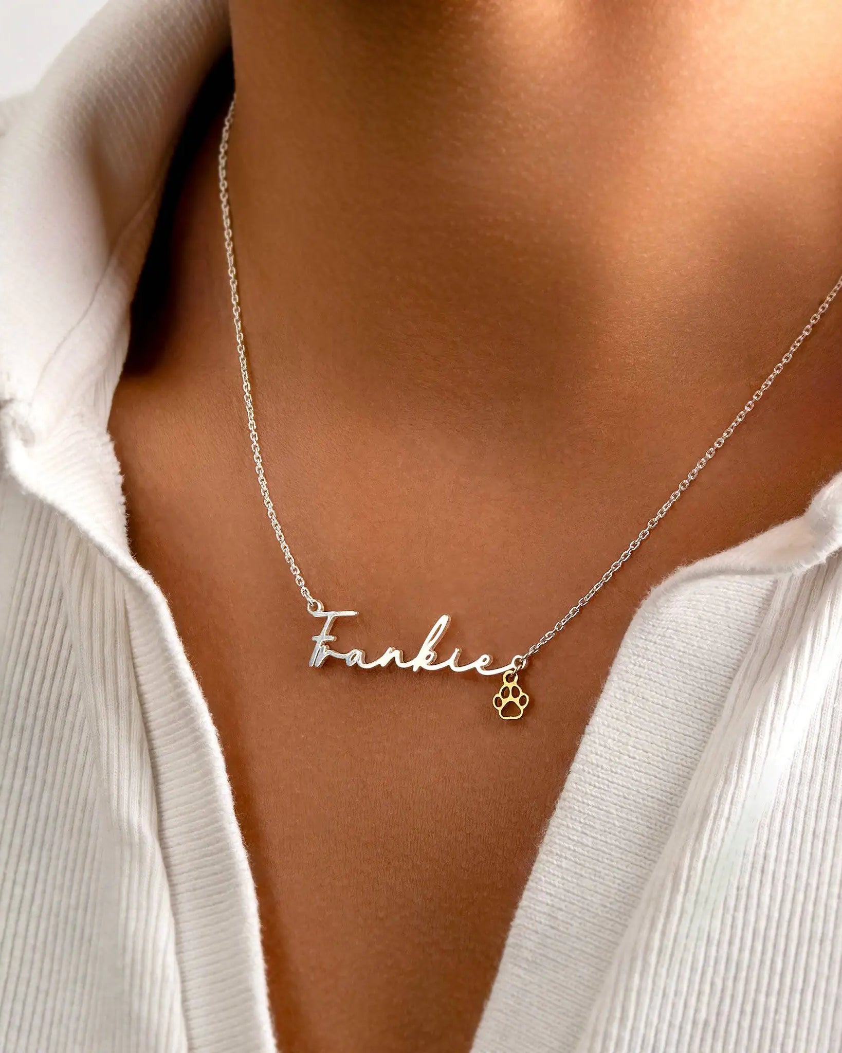Personalised Name Necklace with Paw Charm | Dog & Cat Lover Gift