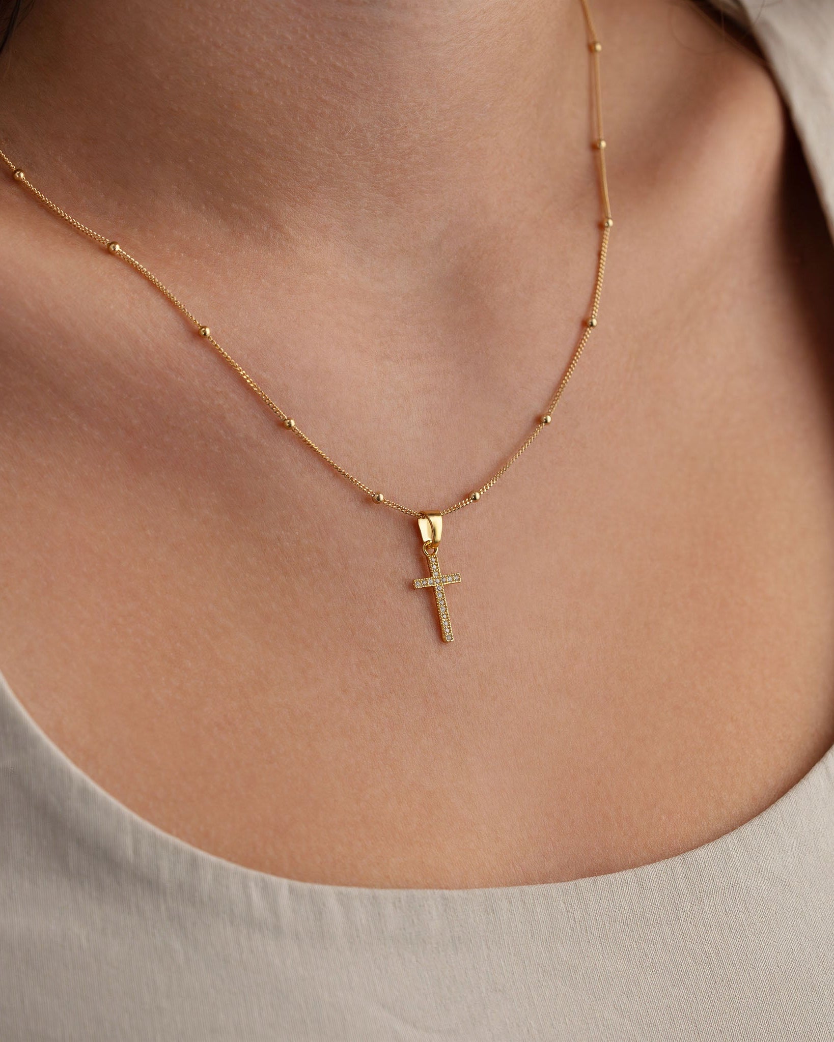 Necklace Cubic Zirconia Cross Necklace HBD Cross Necklace in Gold or Silver - Dainty CZ Cross Pendant - 15" to 20" Chain