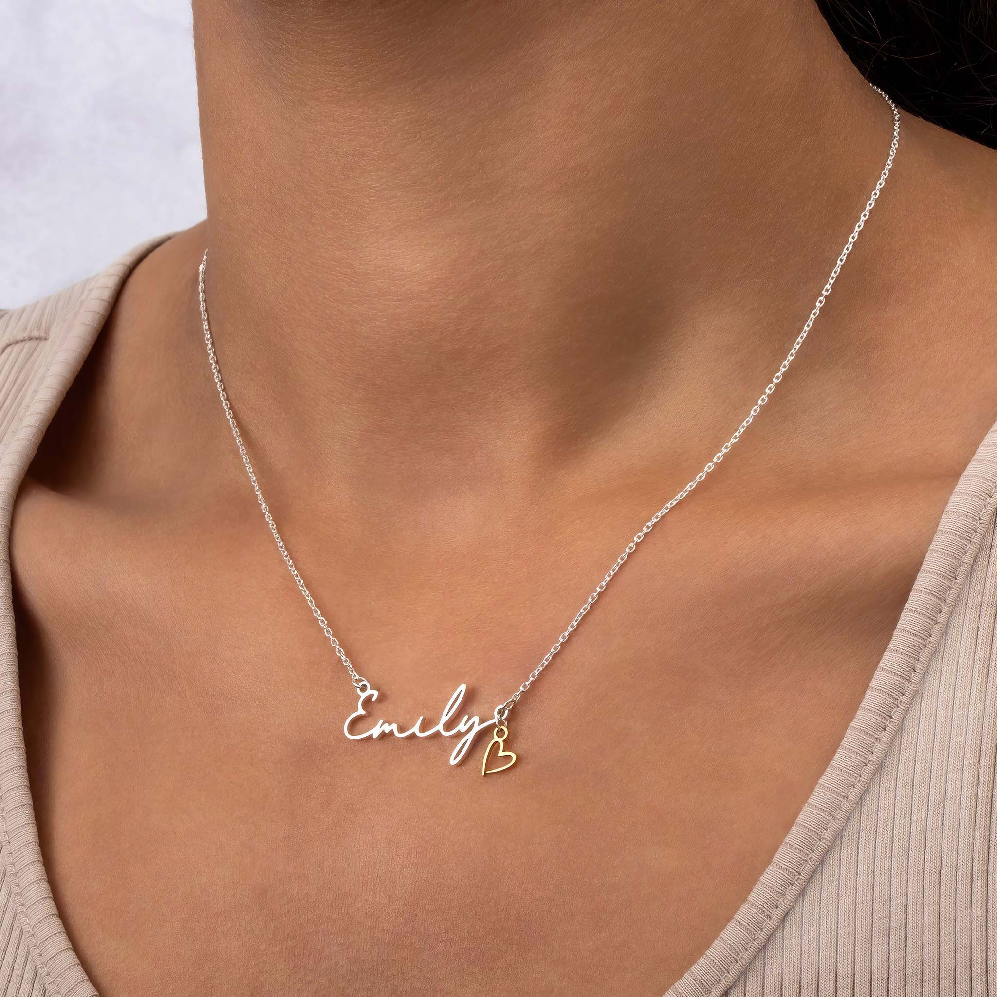 Necklace Emily Name Necklace HBD Emily Name Necklace in Gold or Silver – Emily Necklace with Script Name and Charm Options