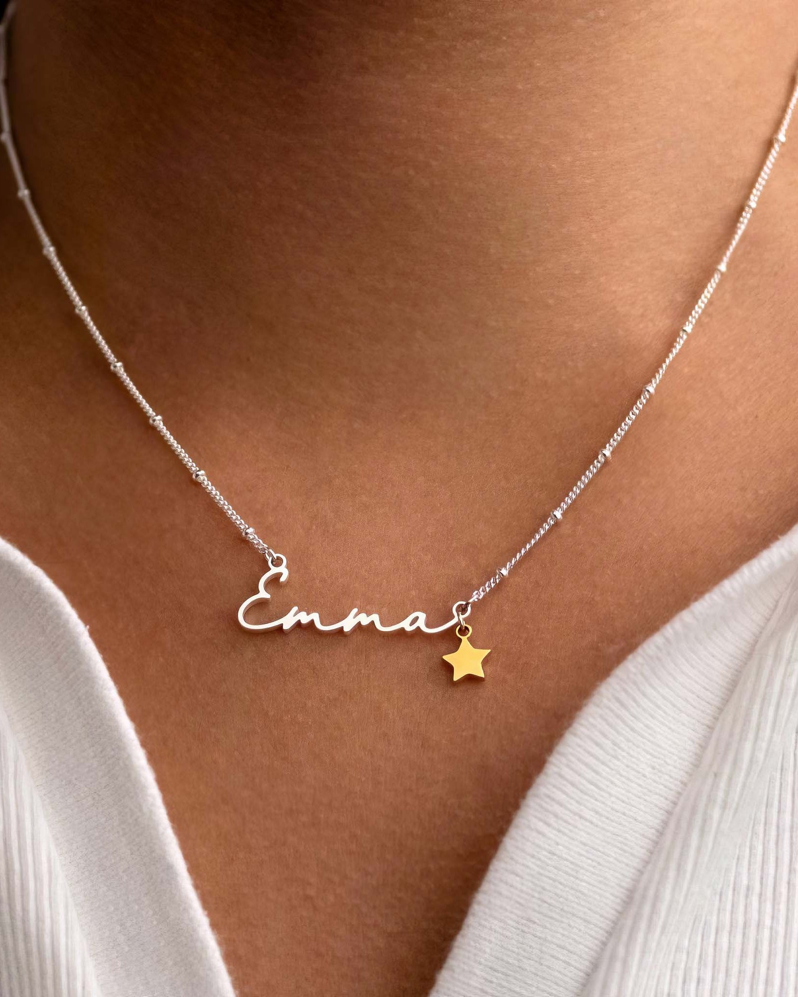 Necklace Emma Name Necklace HBD Emma Name Necklace in Gold or Silver – Emma Script Necklace with Optional Charm