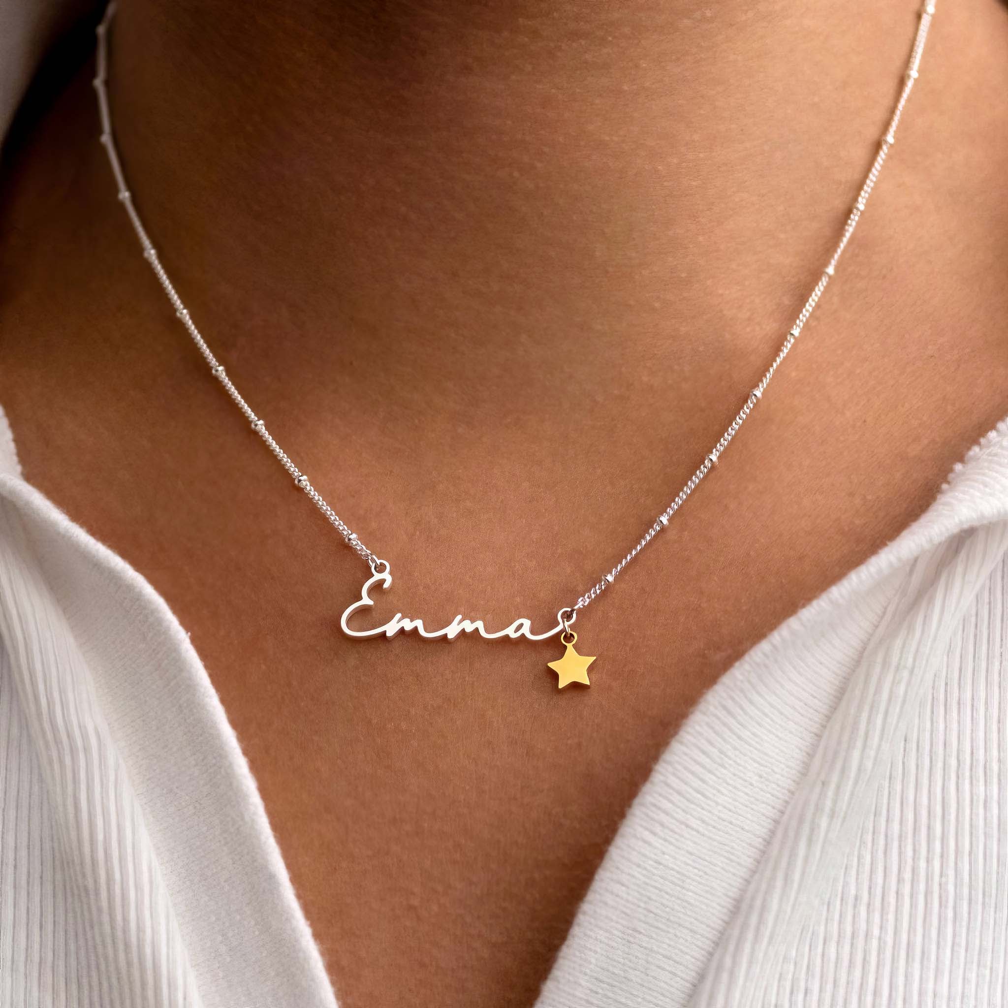 Necklace Emma Name Necklace HBD Emma Name Necklace in Gold or Silver – Emma Script Necklace with Optional Charm