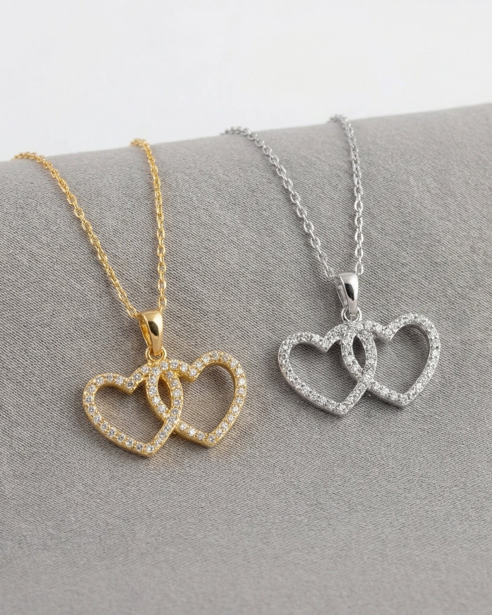 HeyBigDay Necklace Interlocking Double Heart Cubic Zirconia Necklace