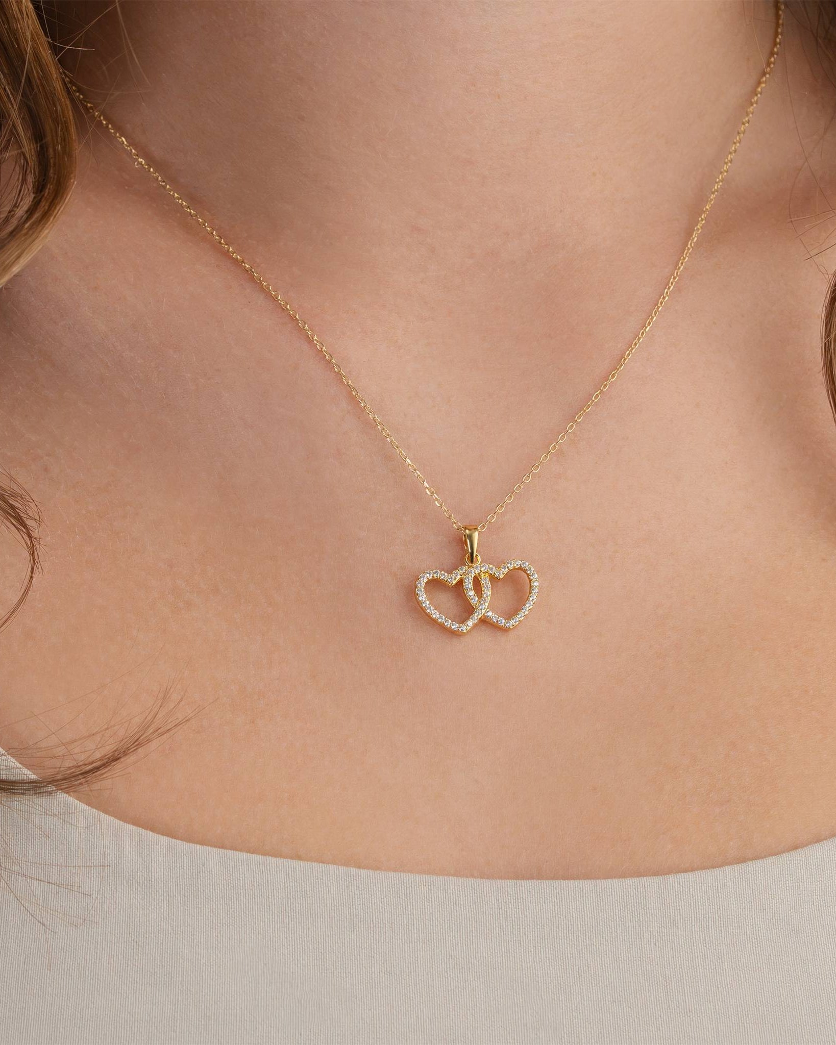 HeyBigDay Necklace Interlocking Double Heart Cubic Zirconia Necklace