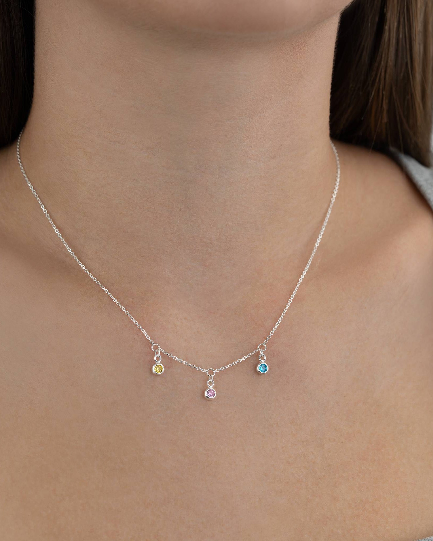 Necklace Multi Birthstone & Initial Necklace HBD Multi Birthstone Necklace - Add 1-8 Initials or Birthstones - Family Necklace