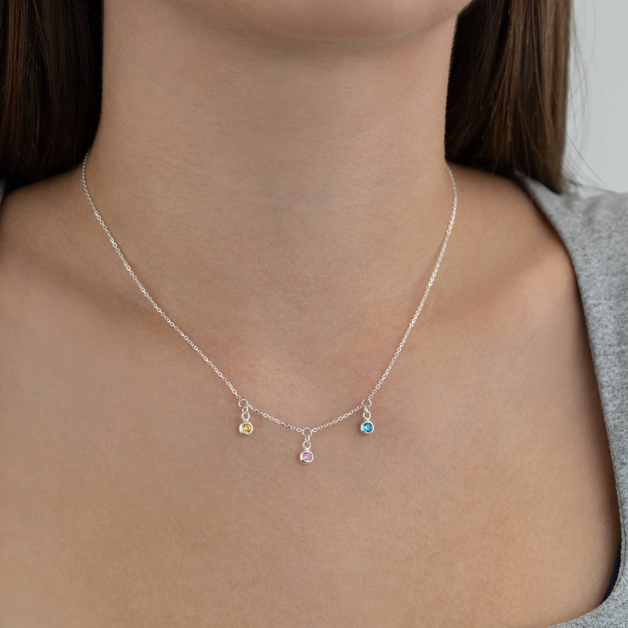 Necklace Multi Birthstone & Initial Necklace HBD Multi Birthstone Necklace - Add 1-8 Initials or Birthstones - Family Necklace