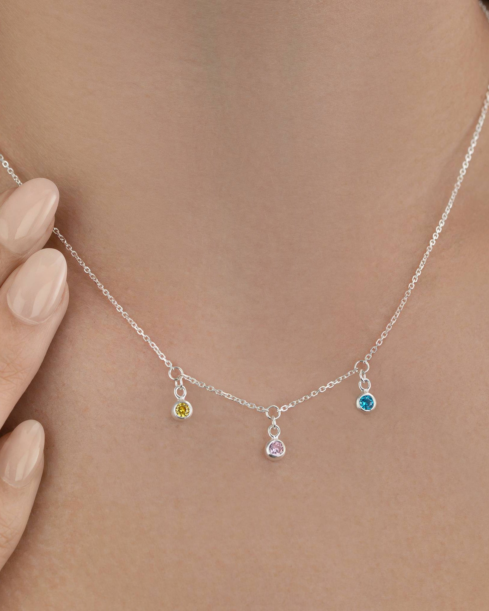 Necklace Multi Birthstone & Initial Necklace HBD Multi Birthstone Necklace - Add 1-8 Initials or Birthstones - Family Necklace
