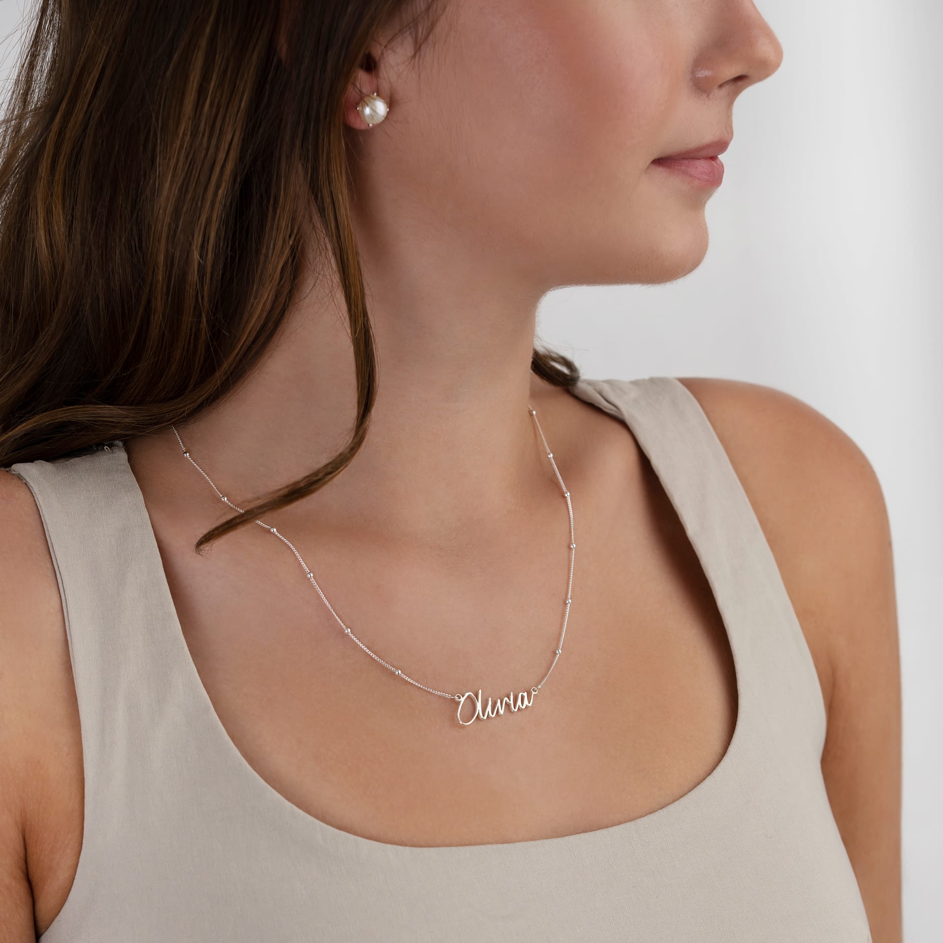 Solid Silver / Style 1 / 18" Inches Necklace Custom Name Necklace – Gold, Silver & Vermeil HBD Custom Name Necklace – 9 Designs, 200+ Charms, 7 Lengths & 3 Chain Styles