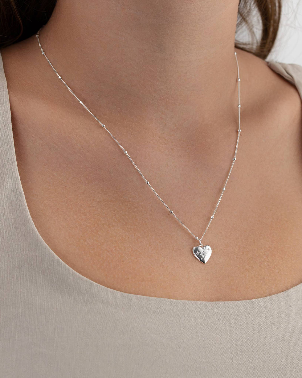 Star-Set Cubic Zirconia Heart Necklace – 18ct Gold or Sterling Silver