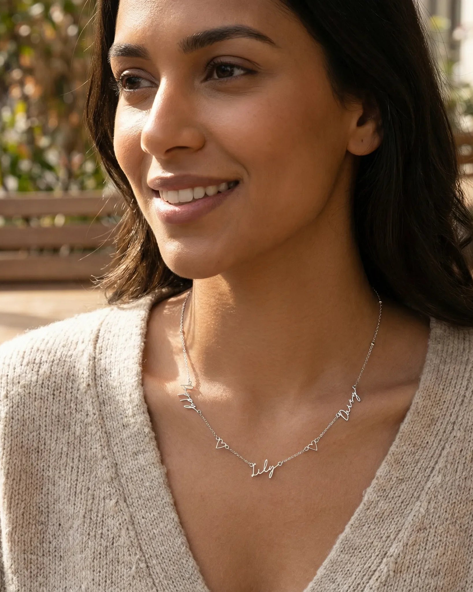 Necklace Triple Name Necklace with Two Hearts HBD Triple Name Necklace with Two Hearts – Custom Personalised Necklace in Gold or Silver