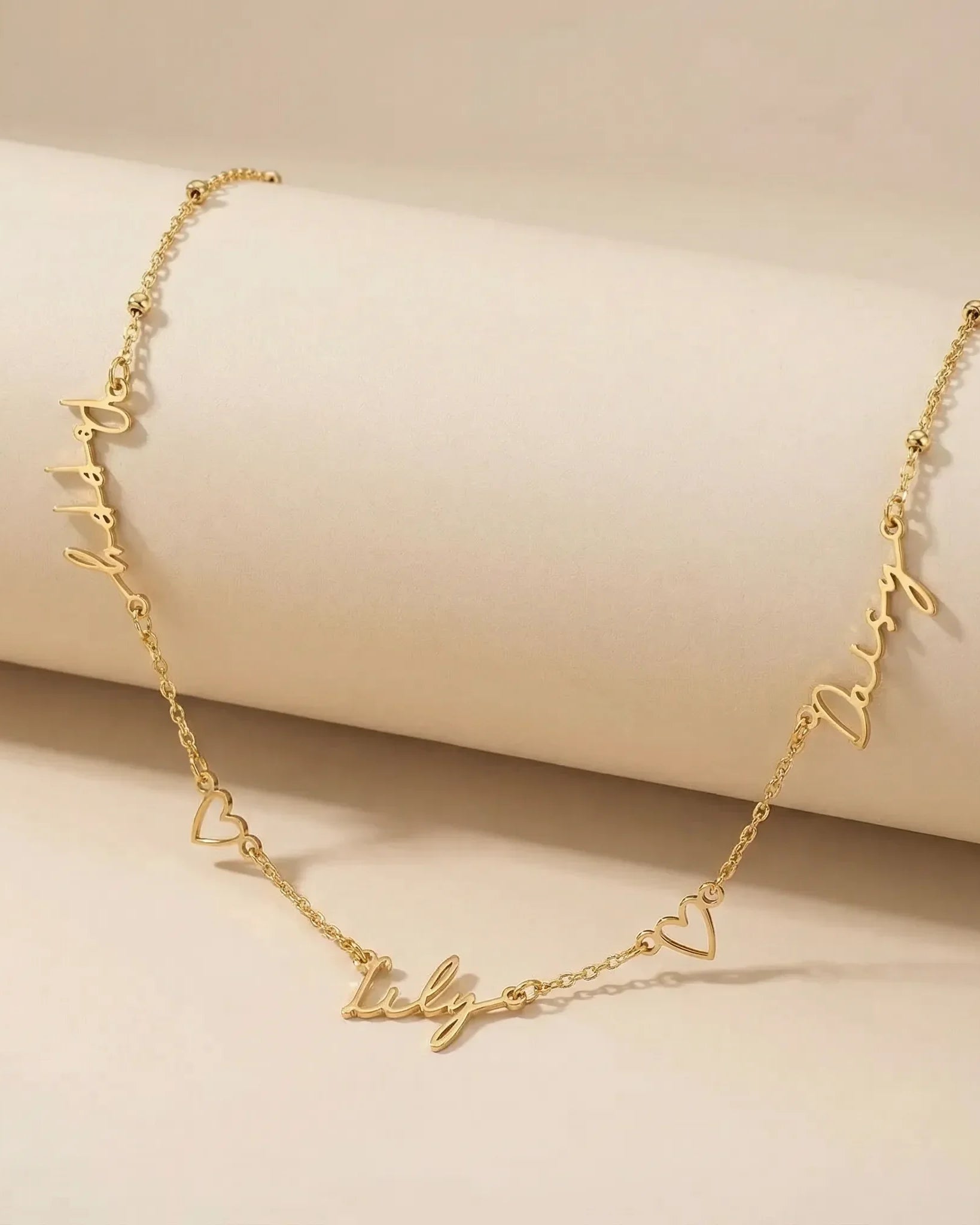 Vermeil / Style 1 / 18" Inches Necklace Triple Name Necklace with Two Hearts HBD Triple Name Necklace with Two Hearts – Custom Personalised Necklace in Gold or Silver