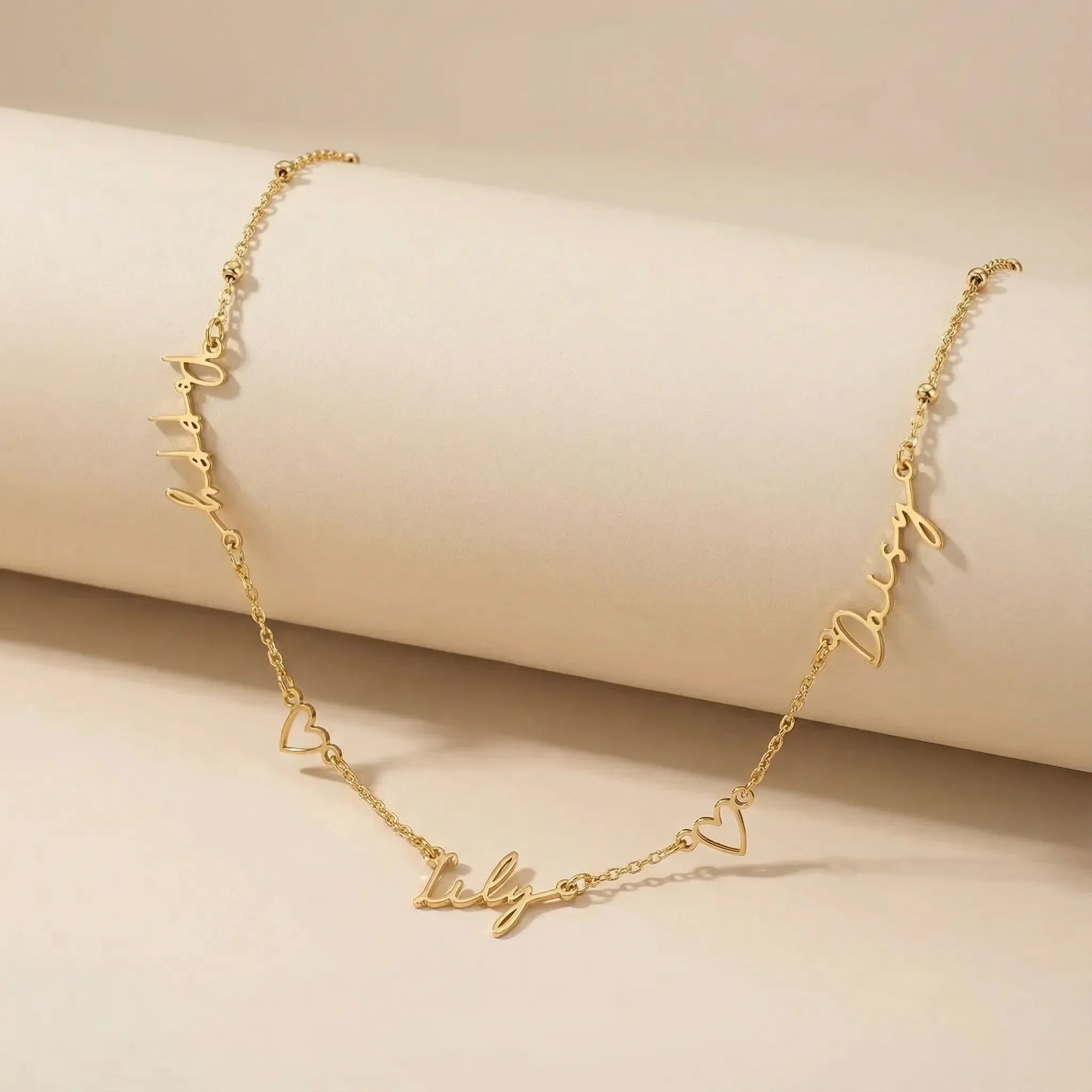 Vermeil / Style 1 / 18" Inches Necklace Triple Name Necklace with Two Hearts HBD Triple Name Necklace with Two Hearts – Custom Personalised Necklace in Gold or Silver