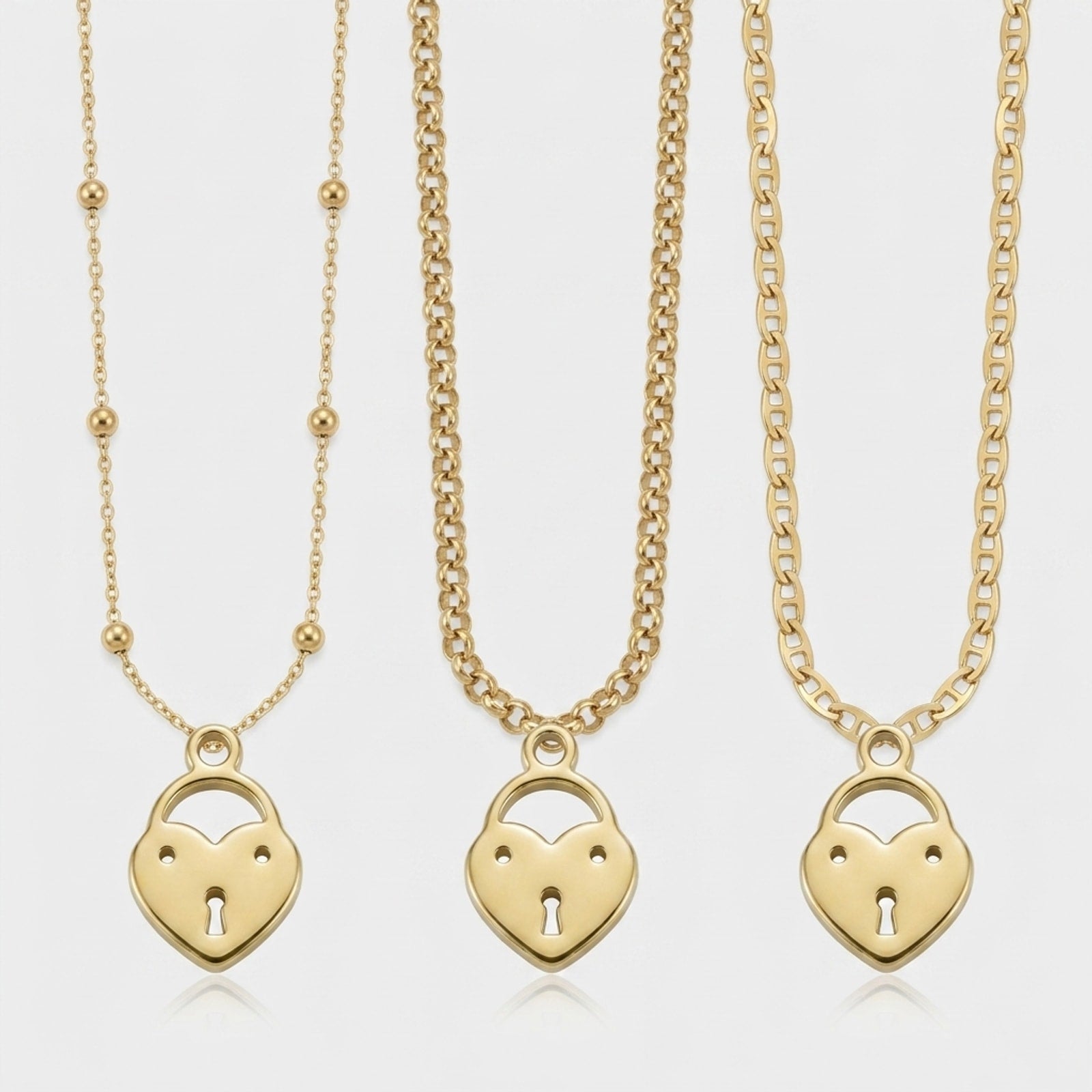Heart Love Lock Charm Necklace & Bracelet