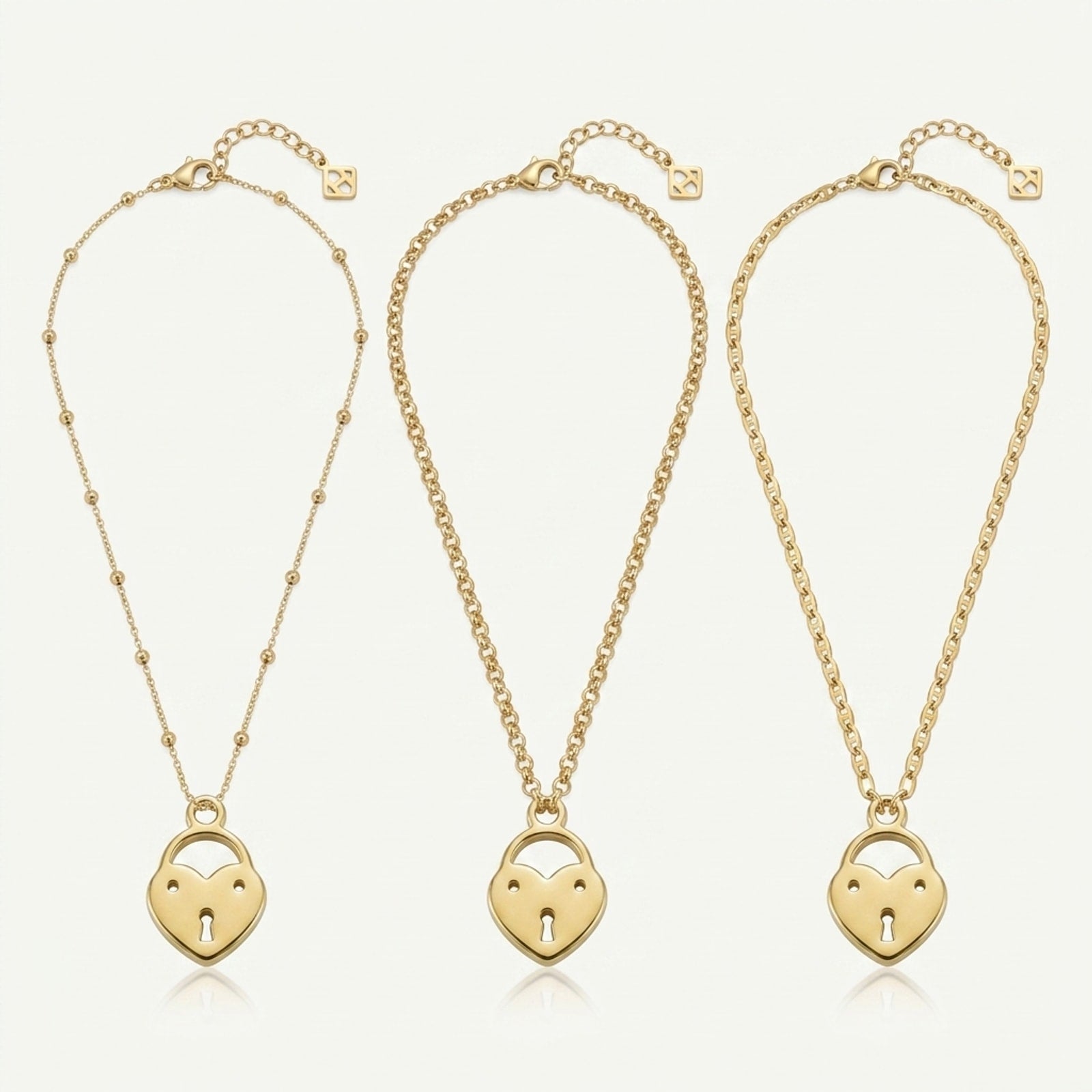 Heart Love Lock Charm Necklace & Bracelet