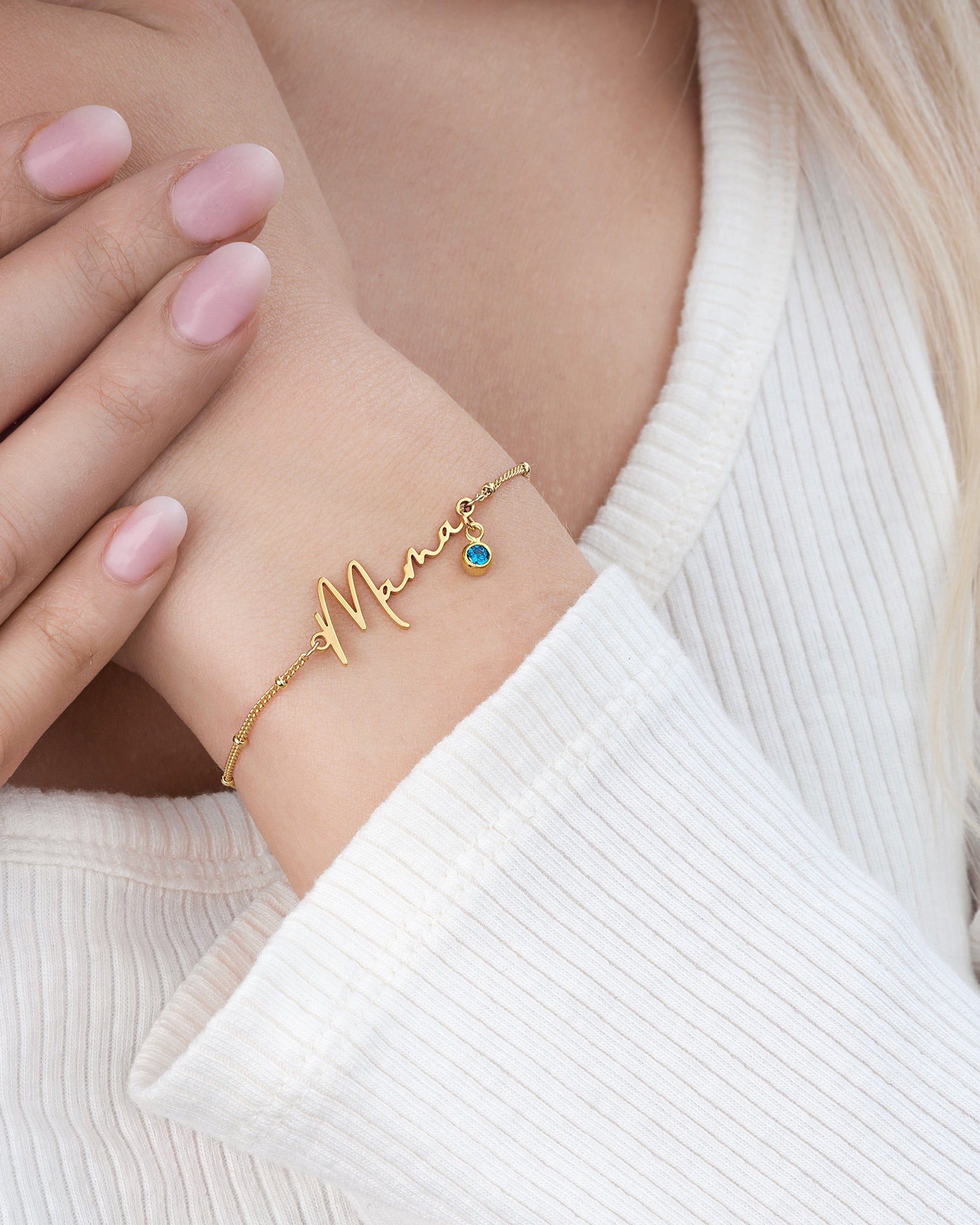 18ct Gold / Style 1 / 6.5" - 8" Inches Bracelet Mama Bracelet with Birthstone HBD Mama Bracelet with Optional Birthstone in 3 Chain Styles - 18ct Gold or Sterling Silver