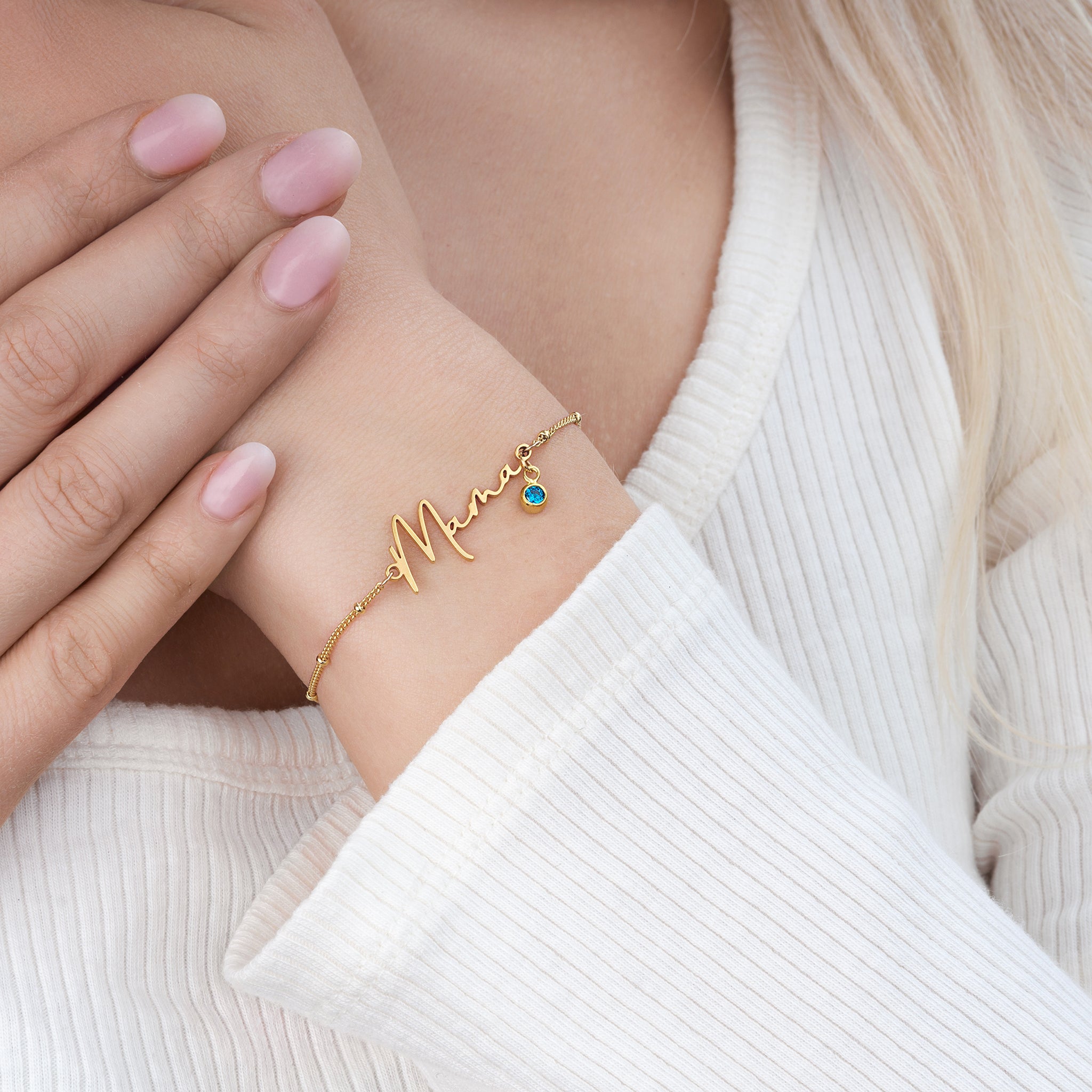 18ct Gold / Style 1 / 6.5" - 8" Inches Bracelet Mama Bracelet with Birthstone HBD Mama Bracelet with Optional Birthstone in 3 Chain Styles - 18ct Gold or Sterling Silver