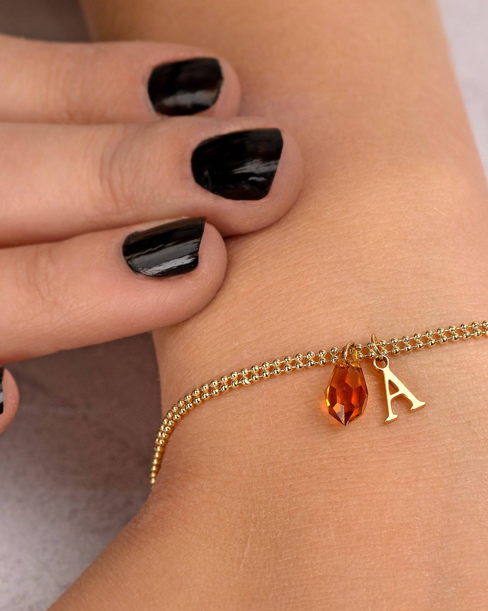 Bracelet Birthstone Initial Bracelet HBD Birthstone & Single Initial Bracelet in 18K Gold or Sterling Silver