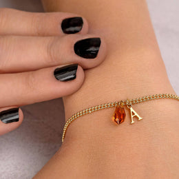 Birthstone & Single Initial Bracelet in 18K Gold or Sterling Silver