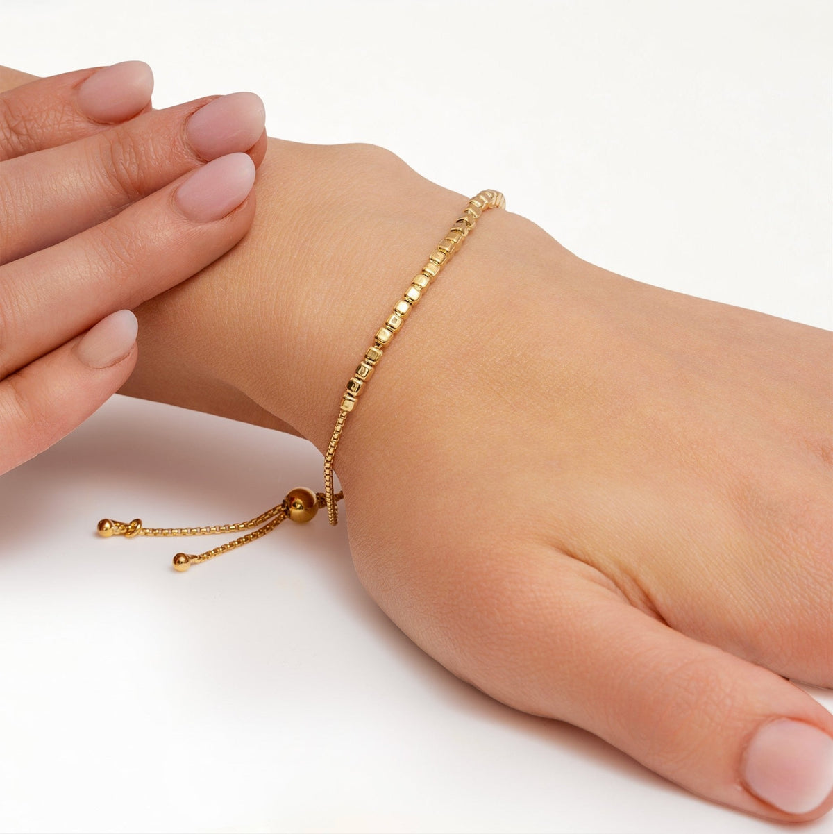 Cube Bead Slider Bracelet in Gold or Sterling Silver