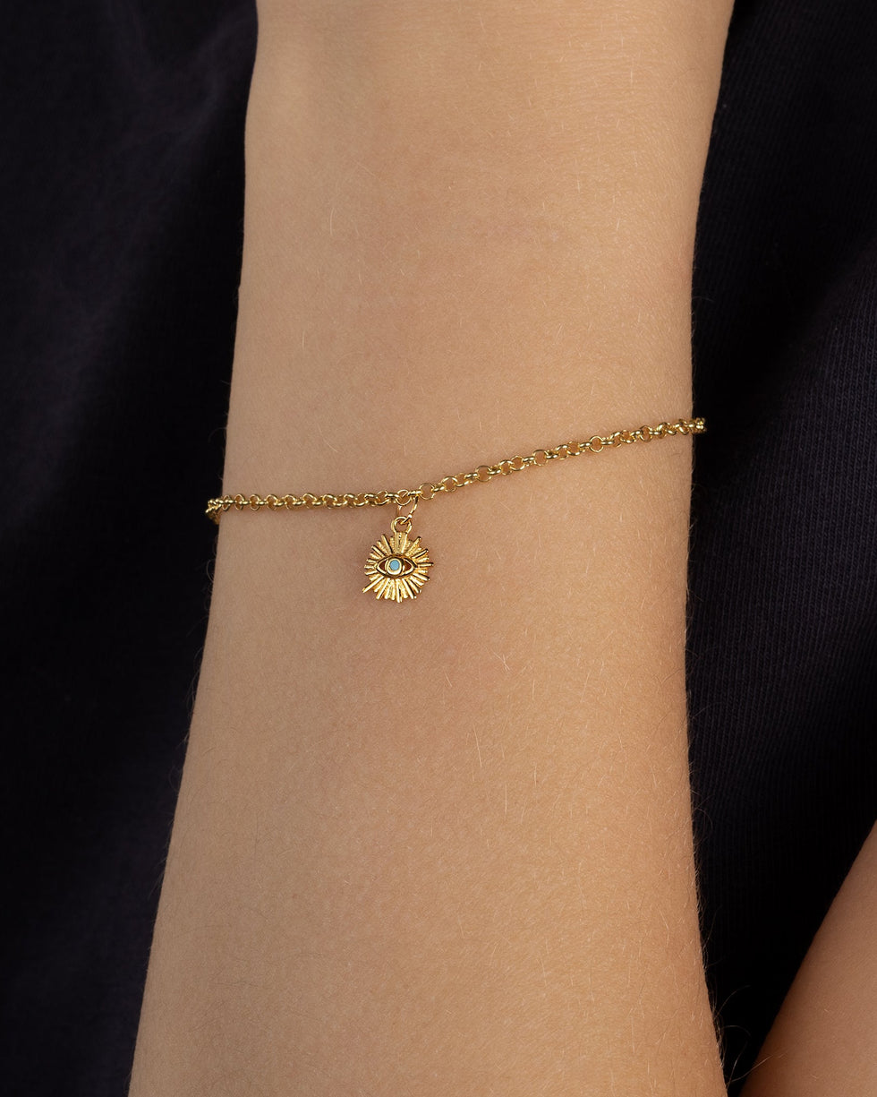Evil Eye Bracelet with Synthetic Blue Turquoise Cubic Zirconia Eye Charm