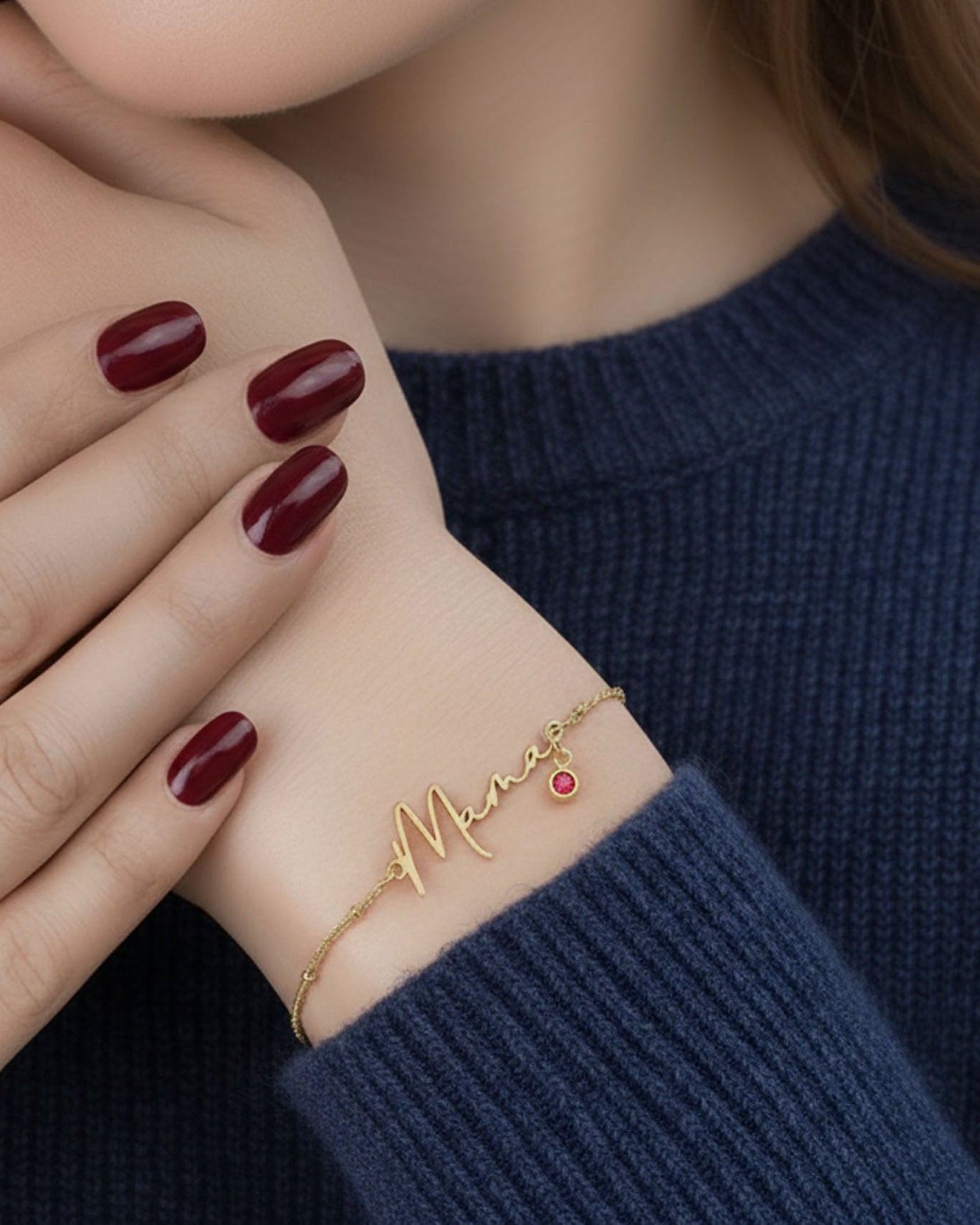 Bracelet Mama Bracelet with Birthstone HBD Mama Bracelet with Optional Birthstone in 3 Chain Styles - 18ct Gold or Sterling Silver