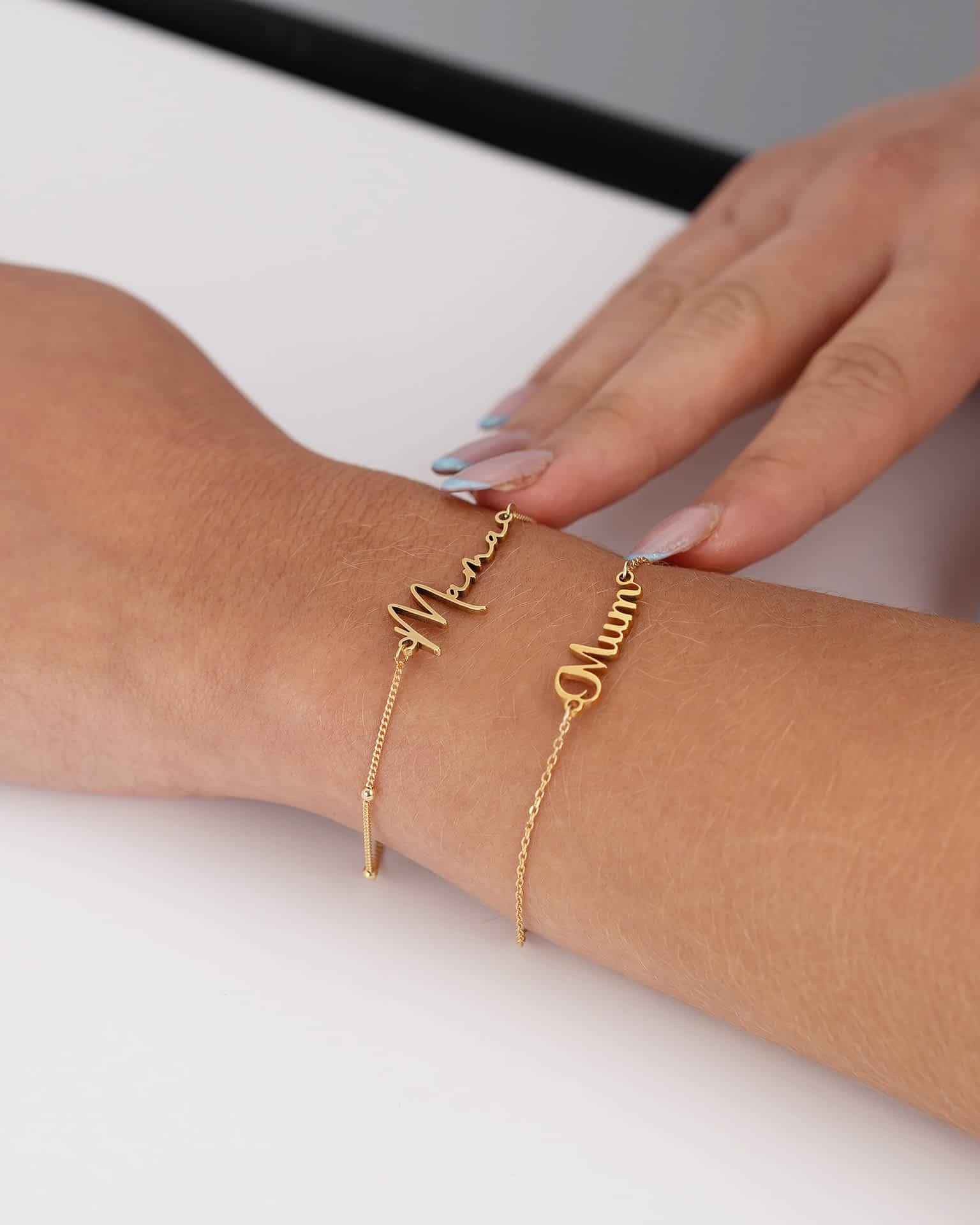 Bracelet Mum Bracelet HBD Mum Bracelet - 18ct Gold or Sterling Silver in 3 Chain Styles - Mother's Day or Birthday Gift