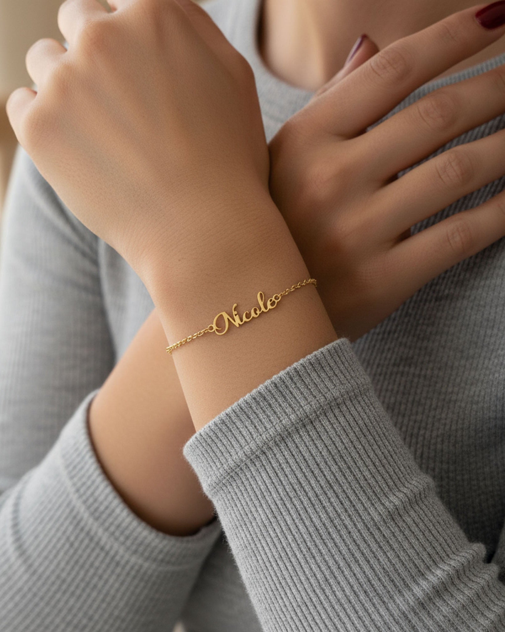 Bracelet Personalised Name Bracelet HBD Personalised Name Bracelet in Gold or Silver – Custom Bracelet Gift for Her - Font3