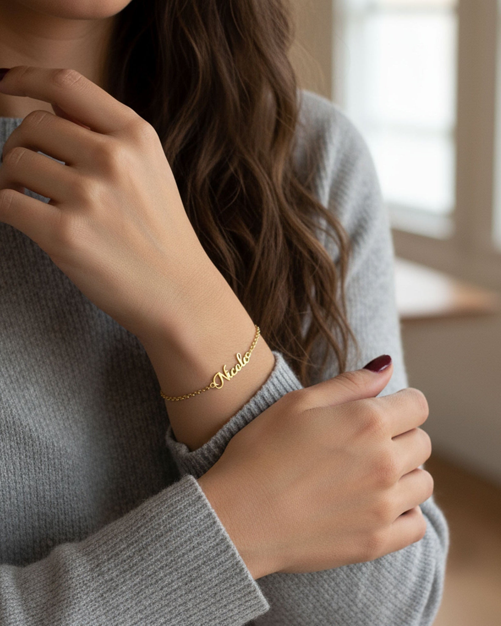 Bracelet Personalised Name Bracelet HBD Personalised Name Bracelet in Gold or Silver – Custom Bracelet Gift for Her - Font3