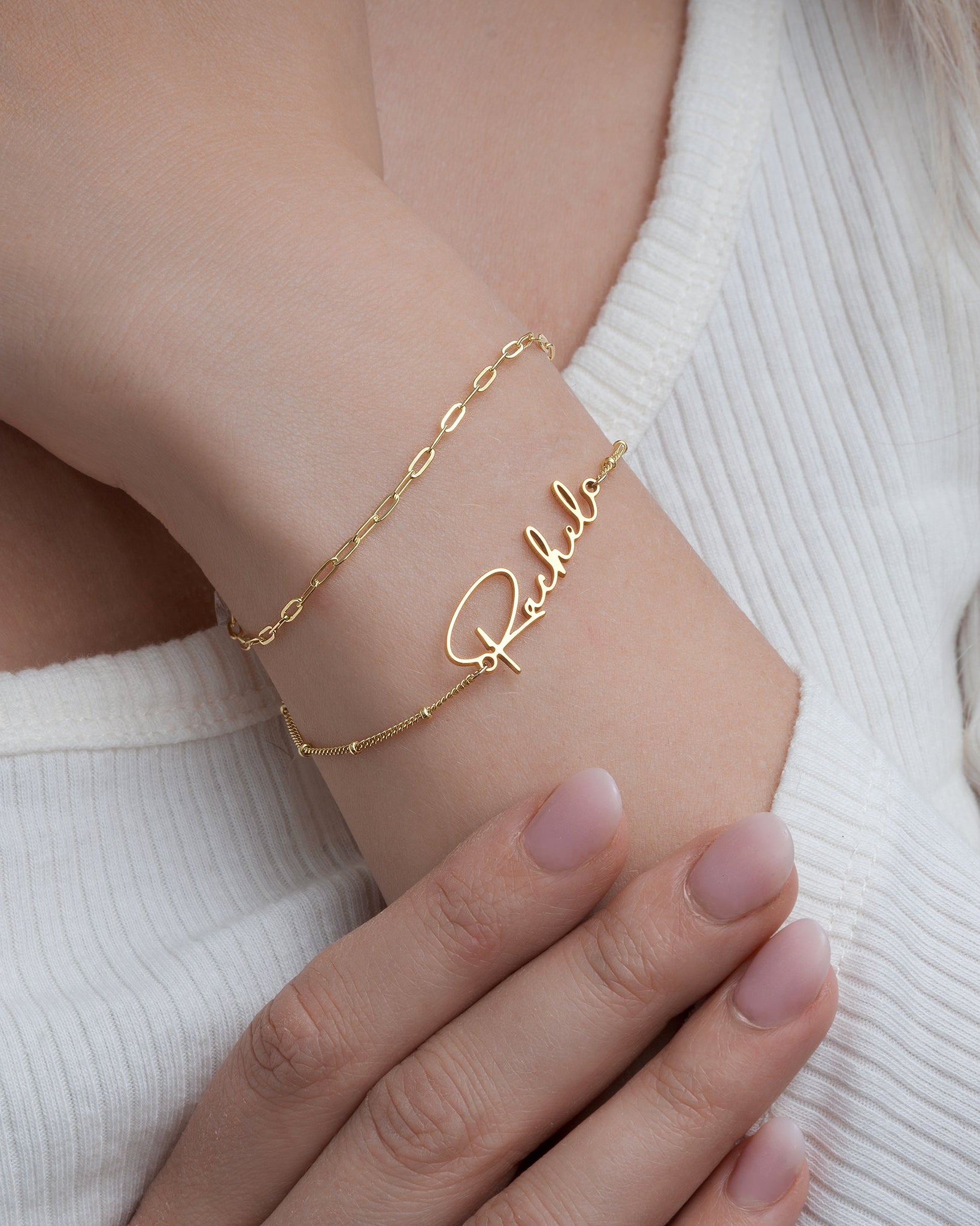 Bracelet Personalised Name Bracelet HBD Personalised Name Bracelet in Gold, Silver or Vermeil – Adjustable Custom Bracelet