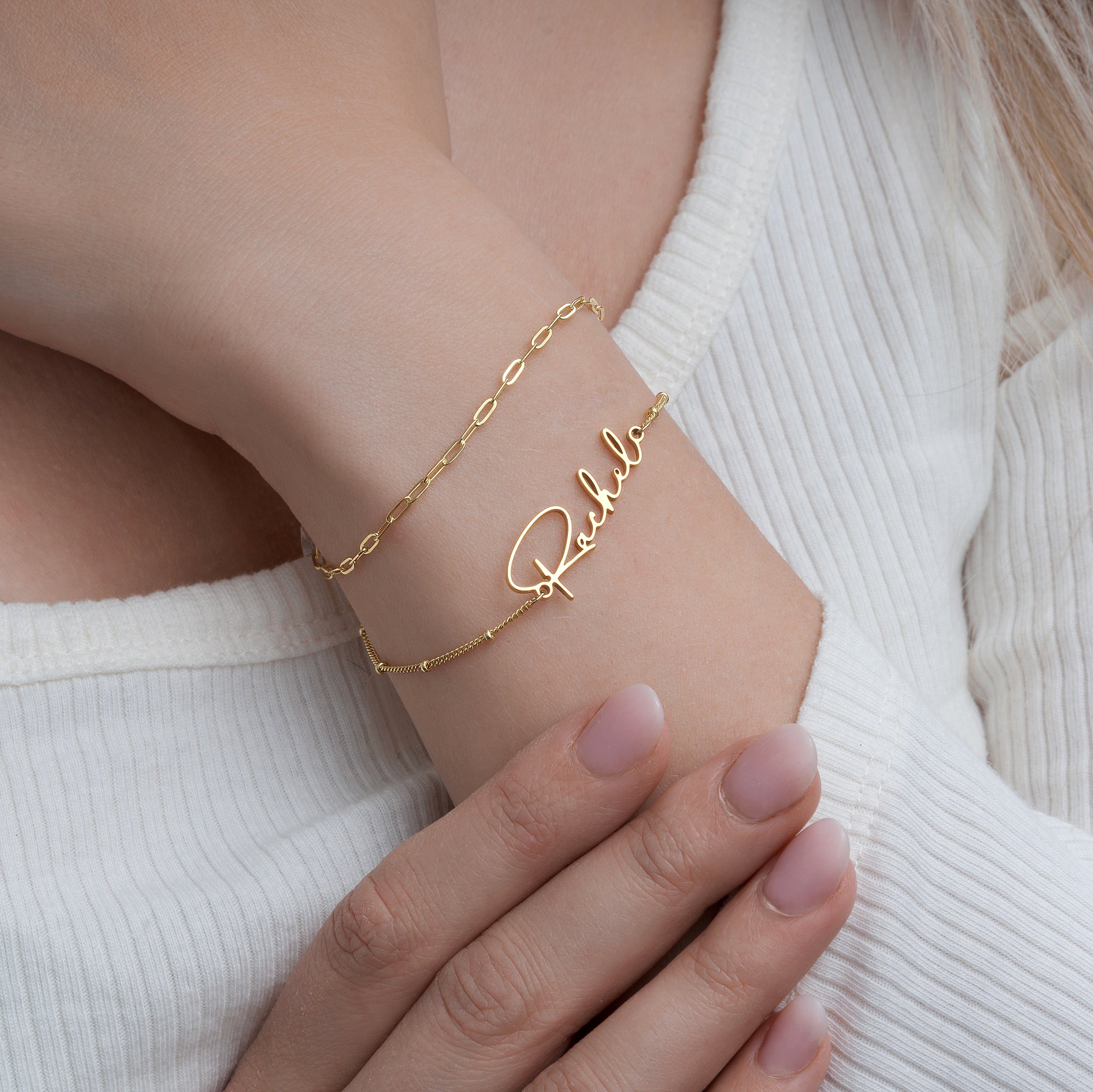Bracelet Personalised Name Bracelet HBD Personalised Name Bracelet in Gold, Silver or Vermeil – Adjustable Custom Bracelet
