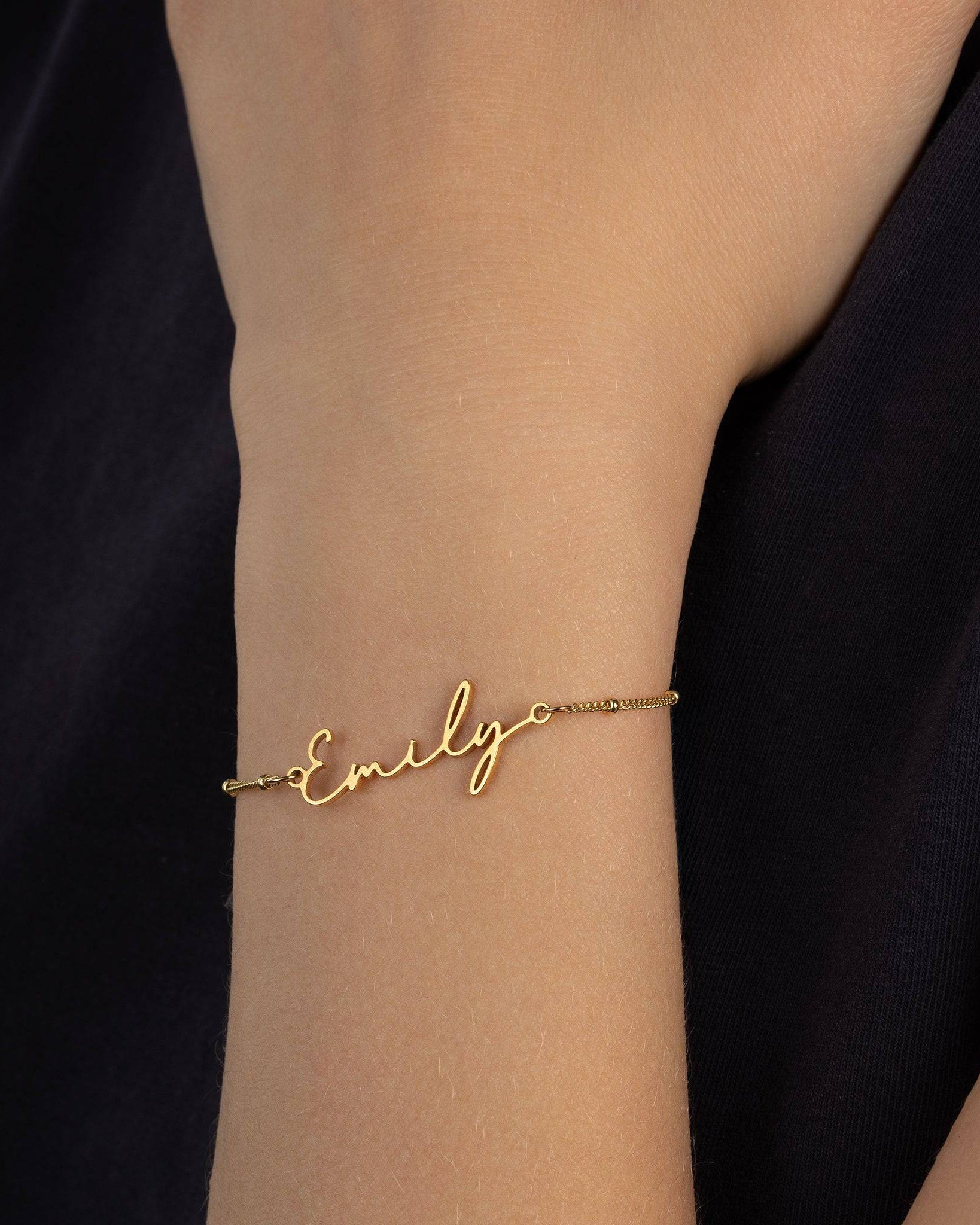 Bracelet Personalised Name Bracelet HBD Personalised Name Bracelet in Gold, Silver or Vermeil – Adjustable Custom Bracelet