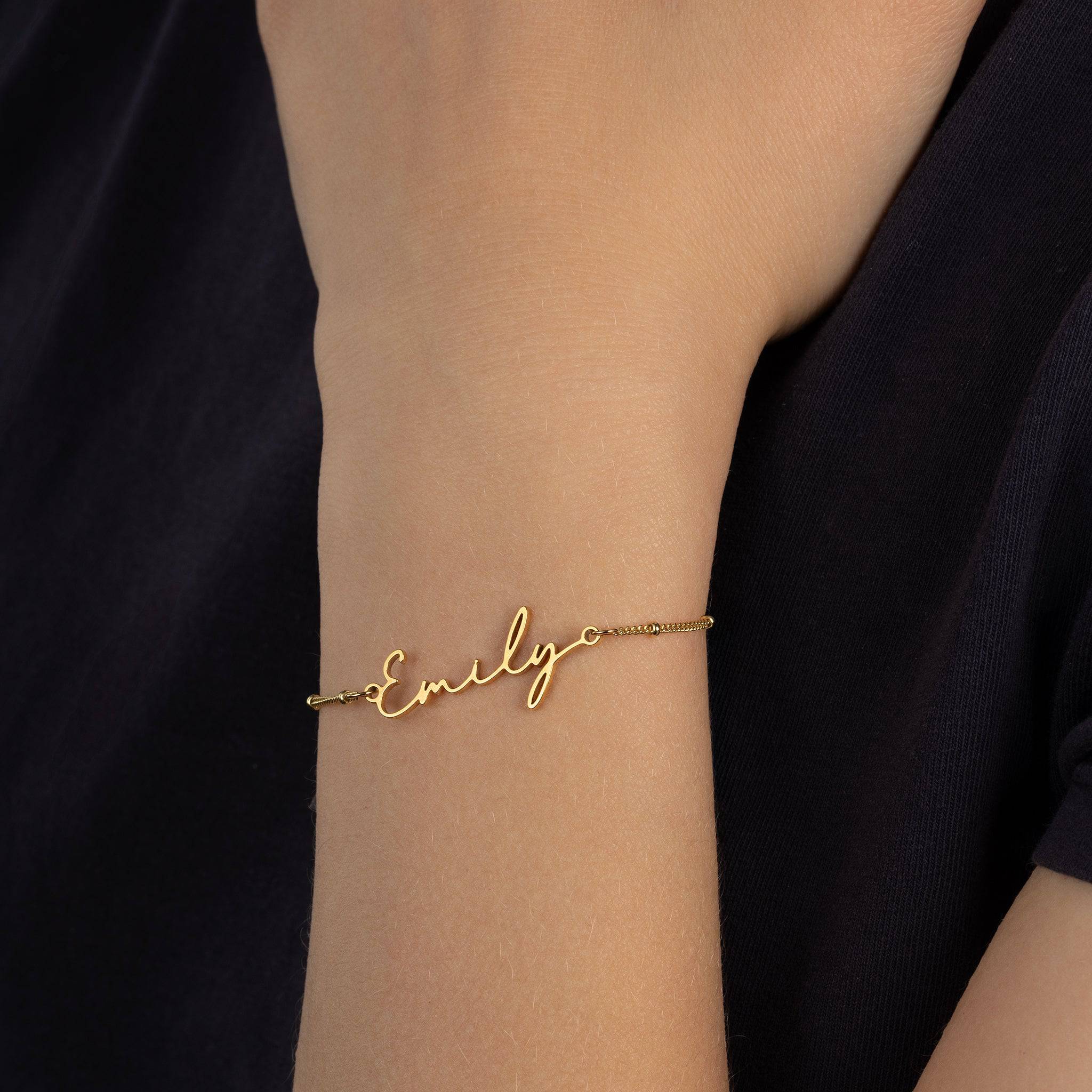 Bracelet Personalised Name Bracelet HBD Personalised Name Bracelet in Gold, Silver or Vermeil – Adjustable Custom Bracelet