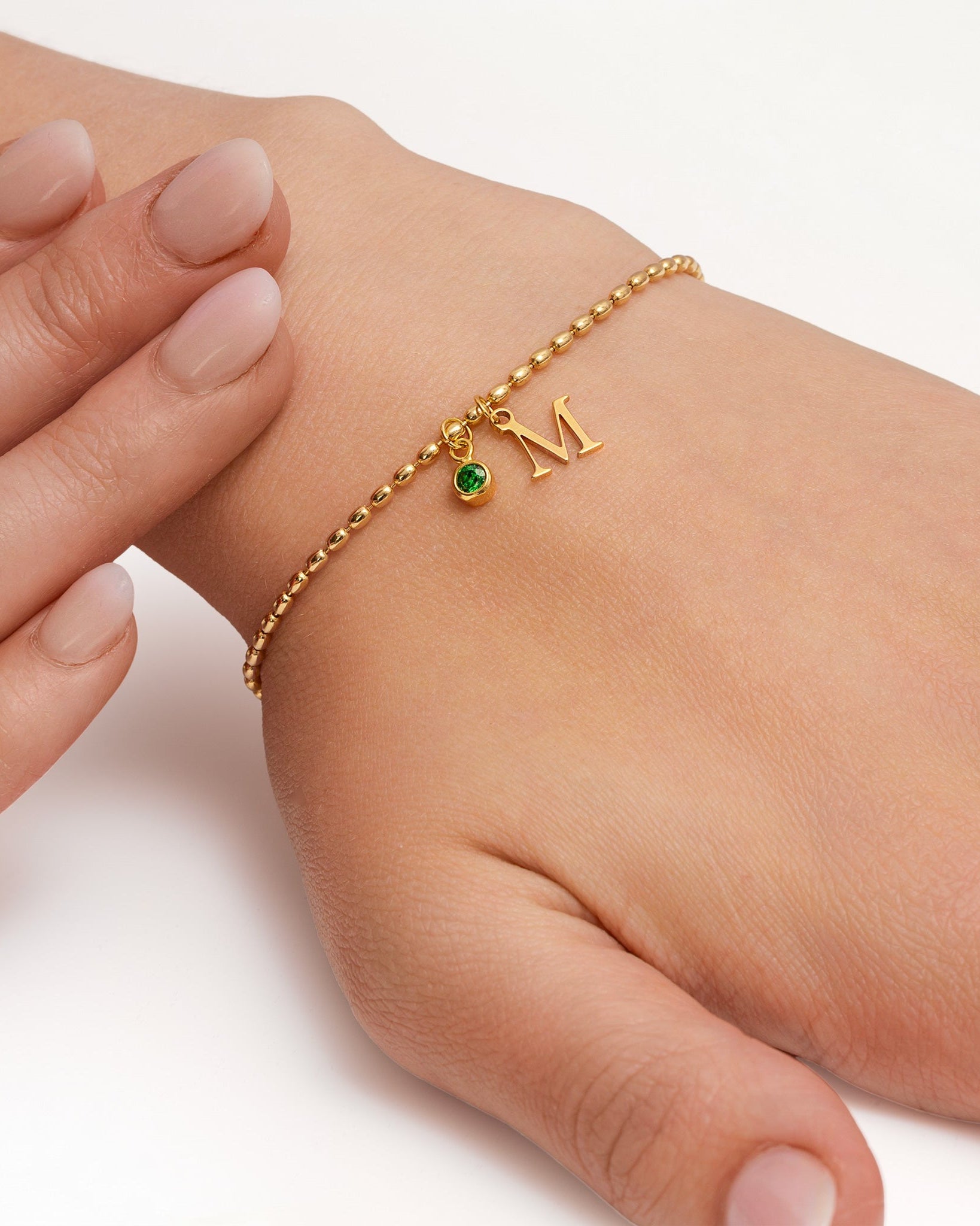 Bracelet Single Initial & Birthstone Bracelet HBD Personalised Single Initial & Birthstone Bracelet in 18ct Gold & Sterling Silver