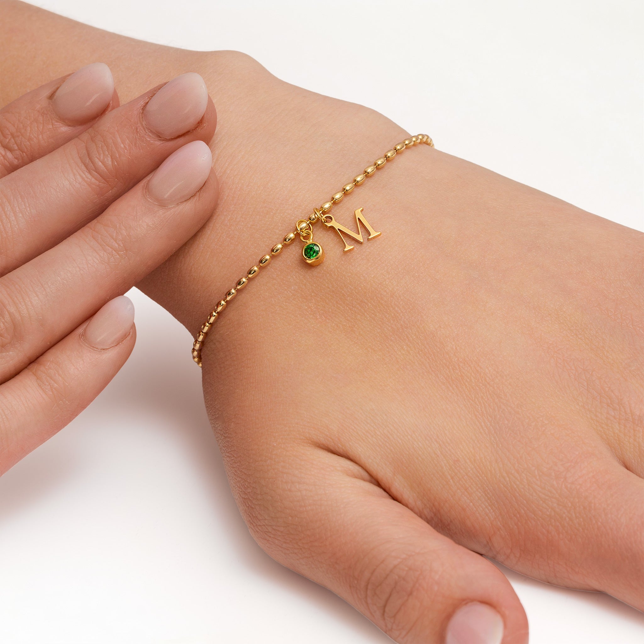 Bracelet Single Initial & Birthstone Bracelet HBD Personalised Single Initial & Birthstone Bracelet in 18ct Gold & Sterling Silver