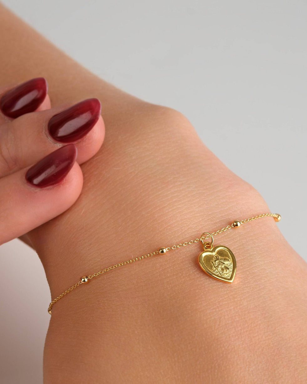 St Christopher Heart Bracelet in 14ct Gold or Sterling Silver