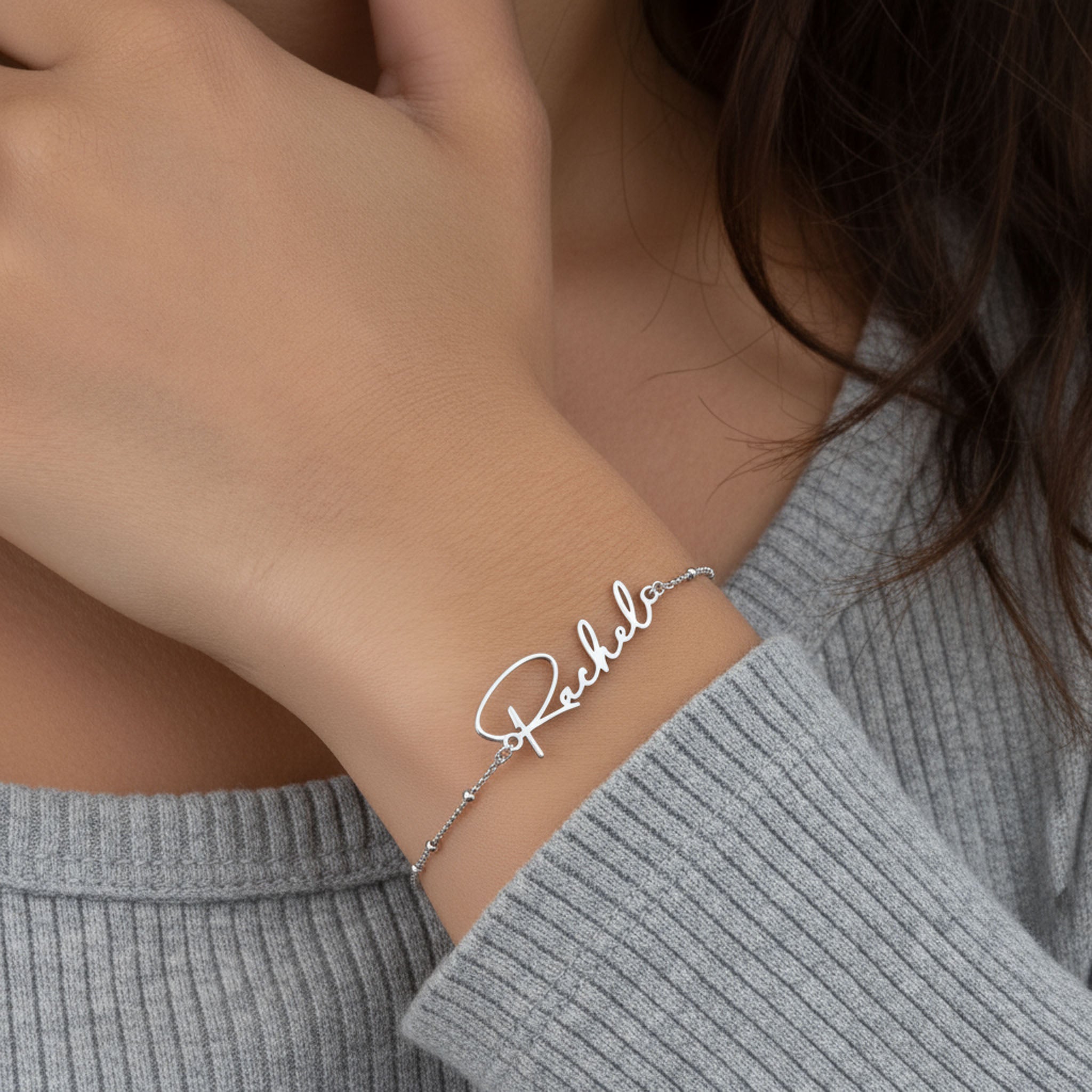 Sterling Silver / Style 1 / 5.5" - 7" Inches Bracelet Personalised Name Bracelet HBD Dainty Personalised Name Bracelet in Gold or Silver – Custom Jewellery Gift - Font2