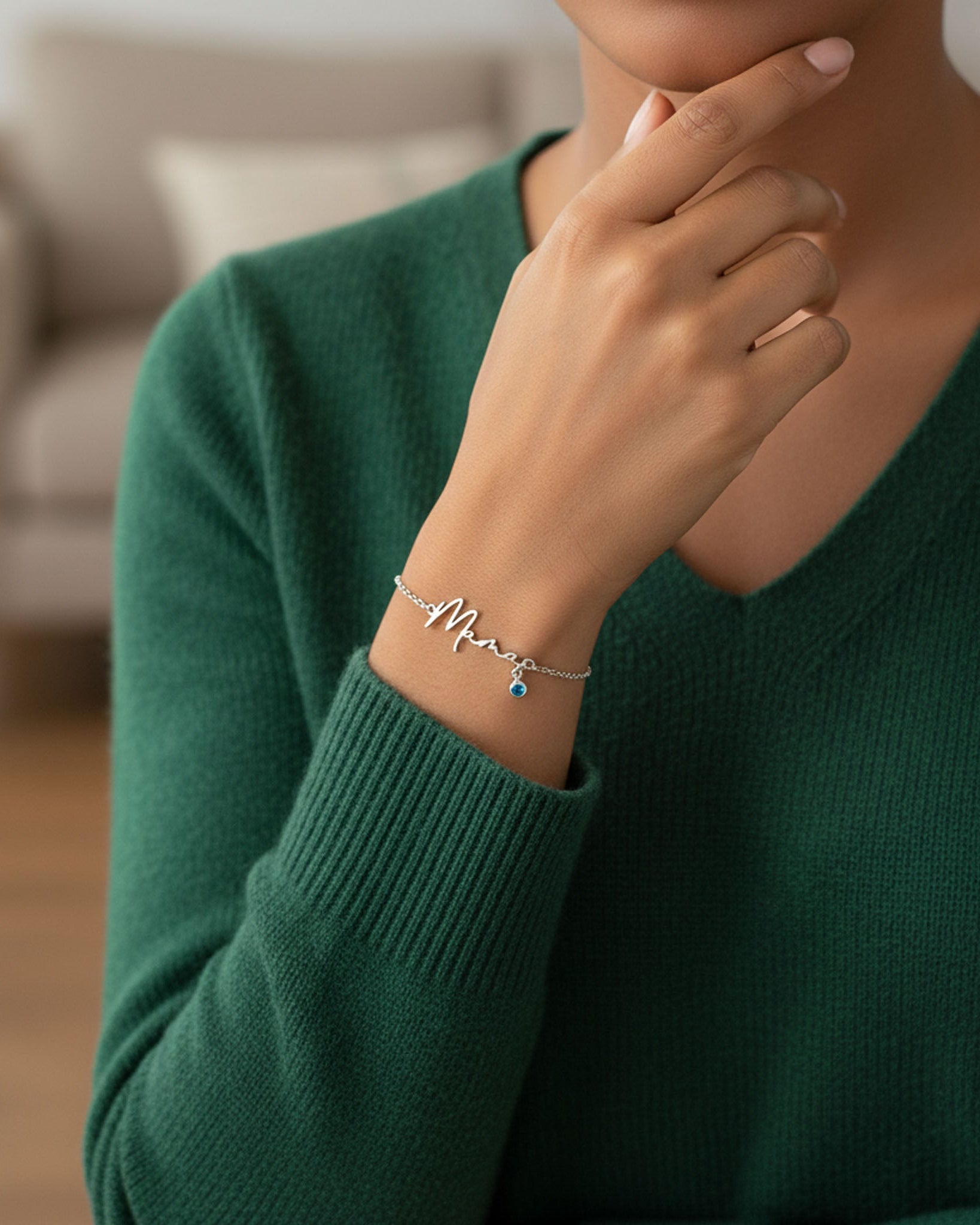 Sterling Silver / Style 1 / 6.5" - 8" Inches Bracelet Mama Bracelet with Birthstone HBD Mama Bracelet with Optional Birthstone in 3 Chain Styles - 18ct Gold or Sterling Silver